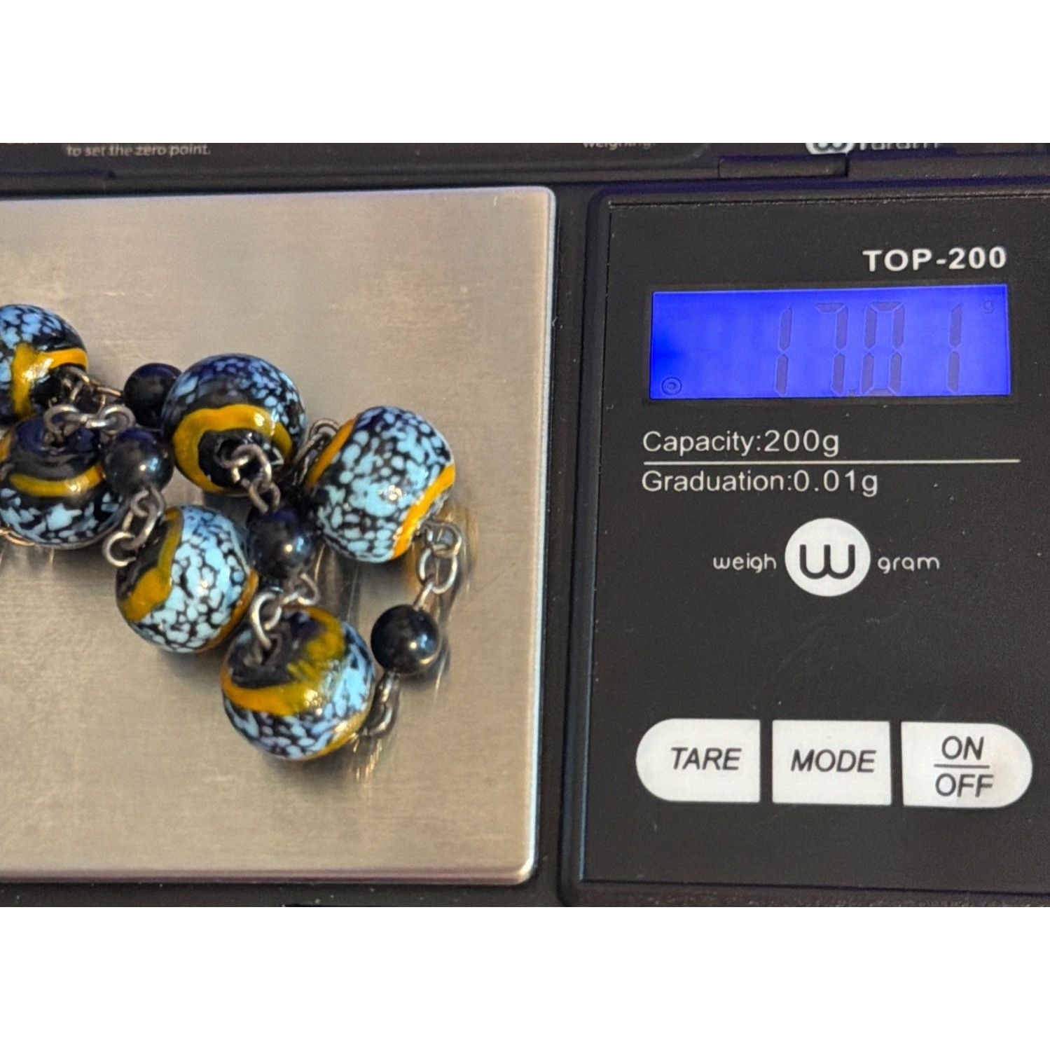 Other Lampwork Glass Bead Black Blue Bracelet Silver Tone Mottled Size ONE SIZE - 5 Thumbnail