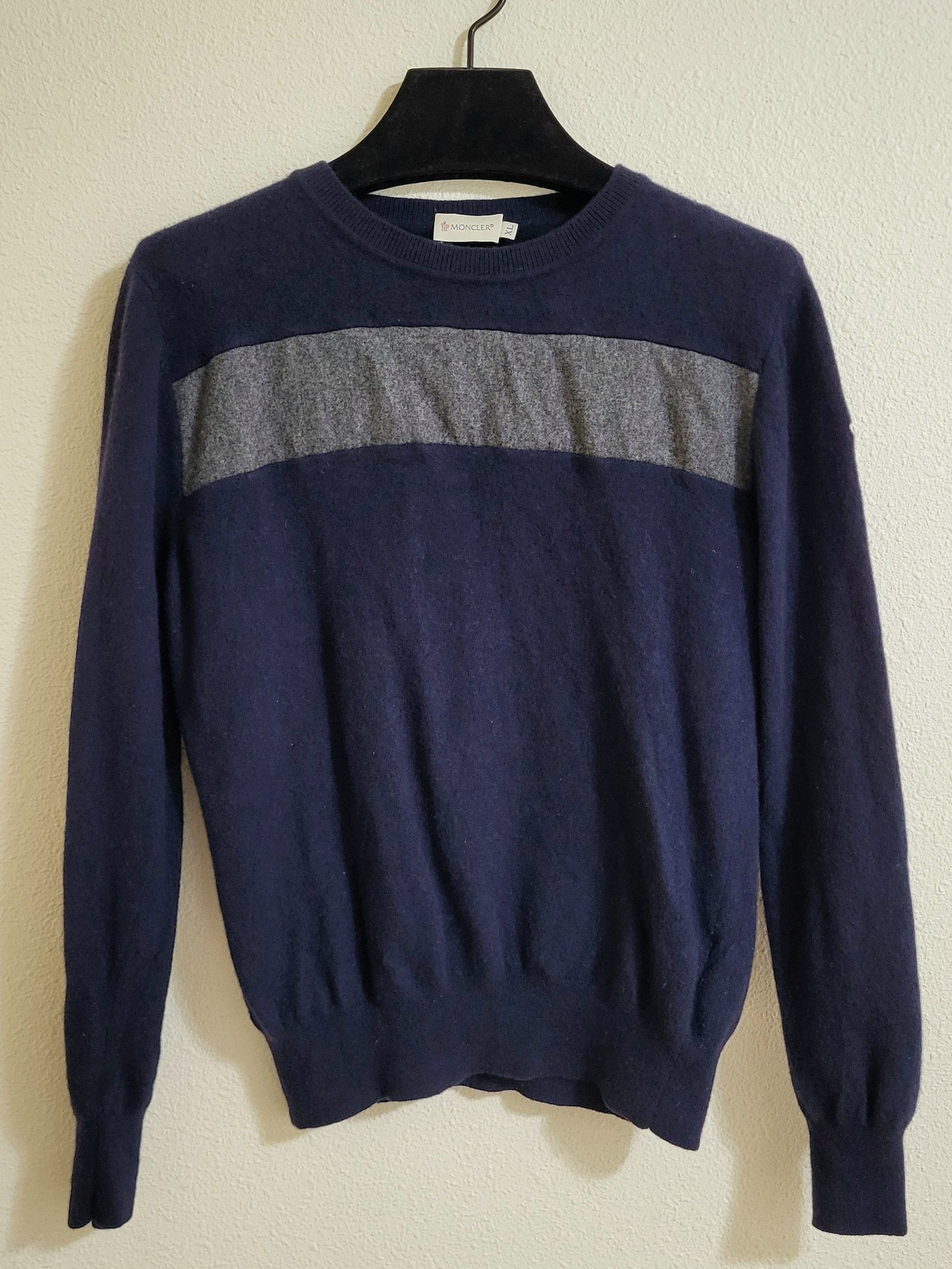 image of Moncler Tonal Tricot Girocollo Wool Maglione in Navy, Men's (Size Small)