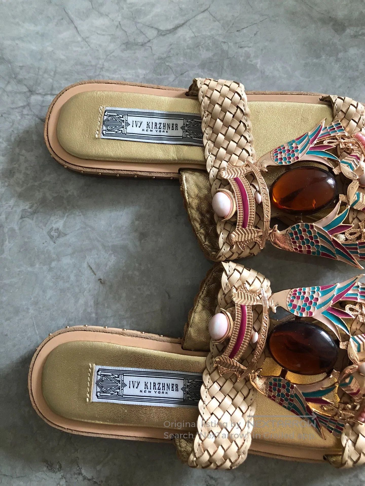 Japanese Brand Ivy Kirzhner Leather Gem-Embellished Slippers. Size US 5 / IT 35 - 2 Thumbnail