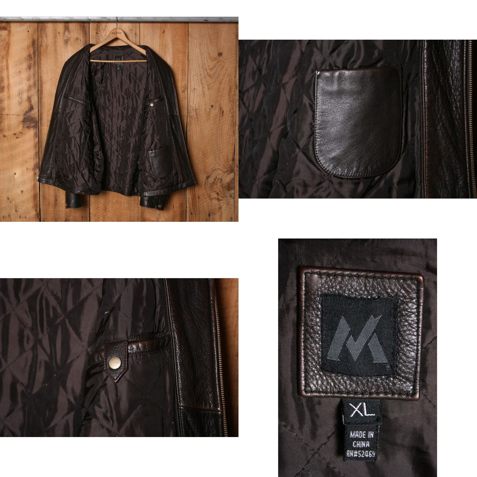 Vintage MEMBER'S MARK Brown Leather Moto Jacket XL Insulated Lined Pebbled Quilt Zip Mens Jacket Biker Winter Fall Spring Size US XL / EU 56 / 4 - 8 Thumbnail