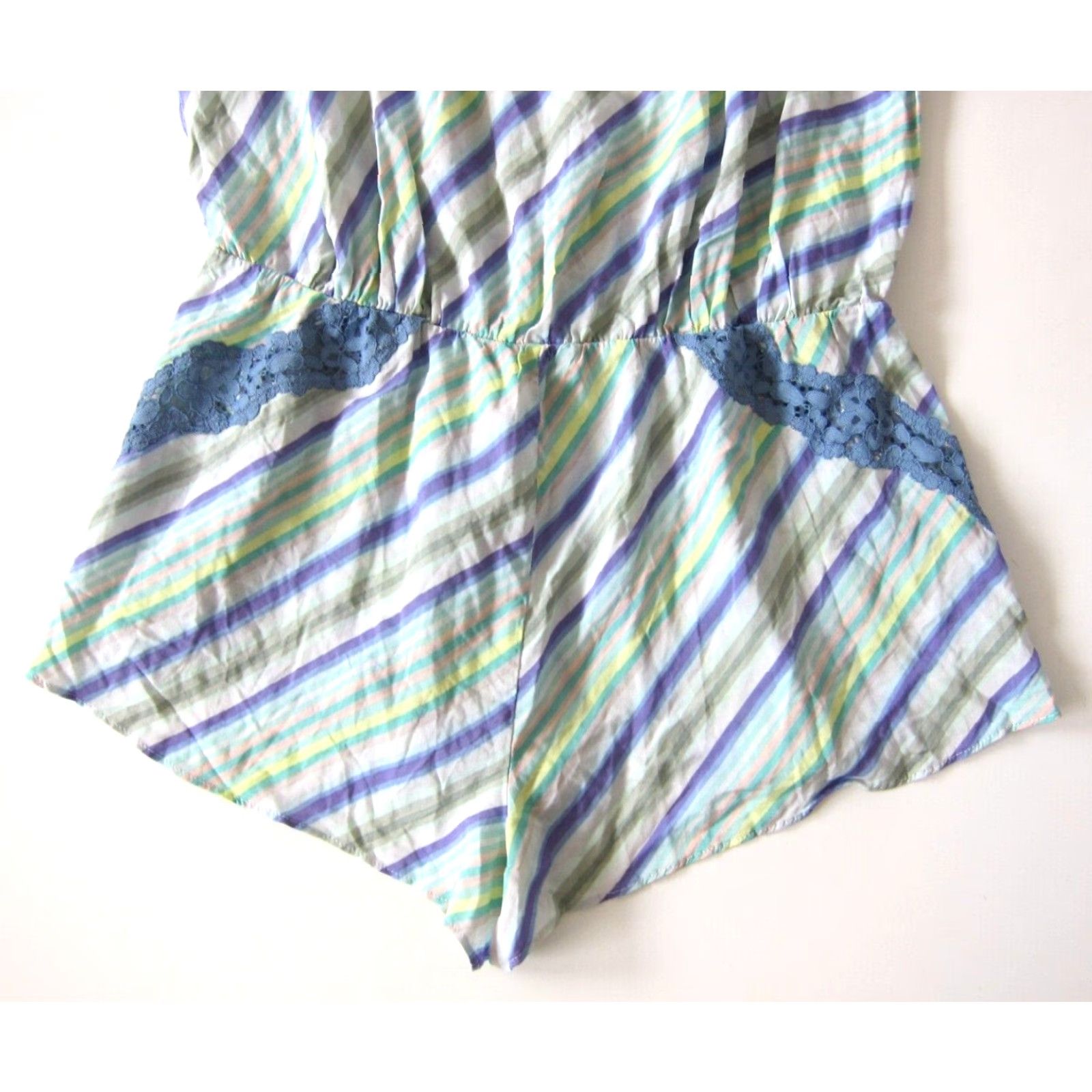 Vintage NWT Victoria's Secret Romper Shirt Lingerie Purple Green Stripe 100% Rayon Women L Size 36" / US 14 / IT 50 - 7 Thumbnail