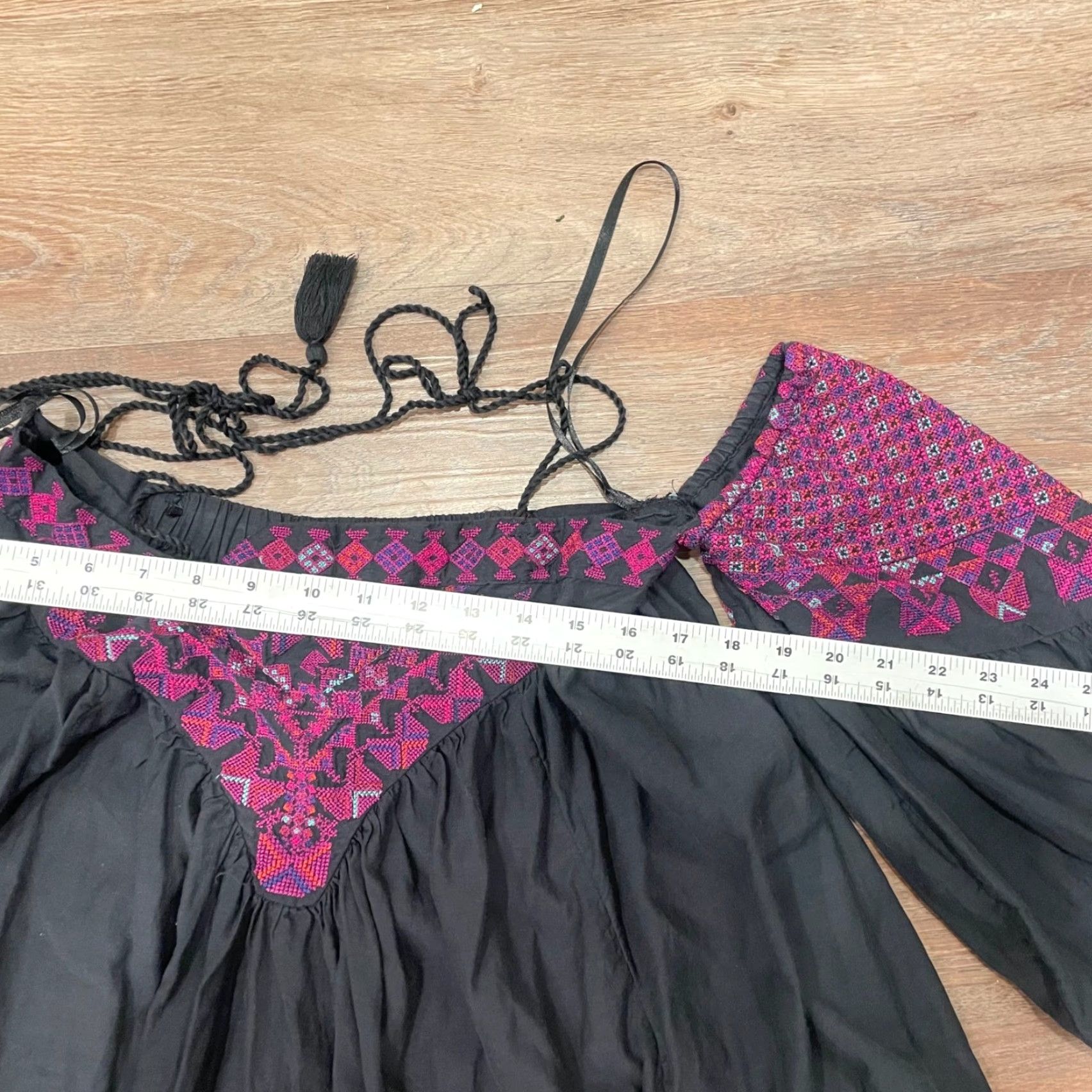 Free People Free People Black Embroidered Off Shoulder Boho Blouse XS Long Sleeve Tassel Shirt Women XS Black Embroidered Tassel Bohemian Blouse Size XS / US 0-2 / IT 36-38 - 5 Thumbnail