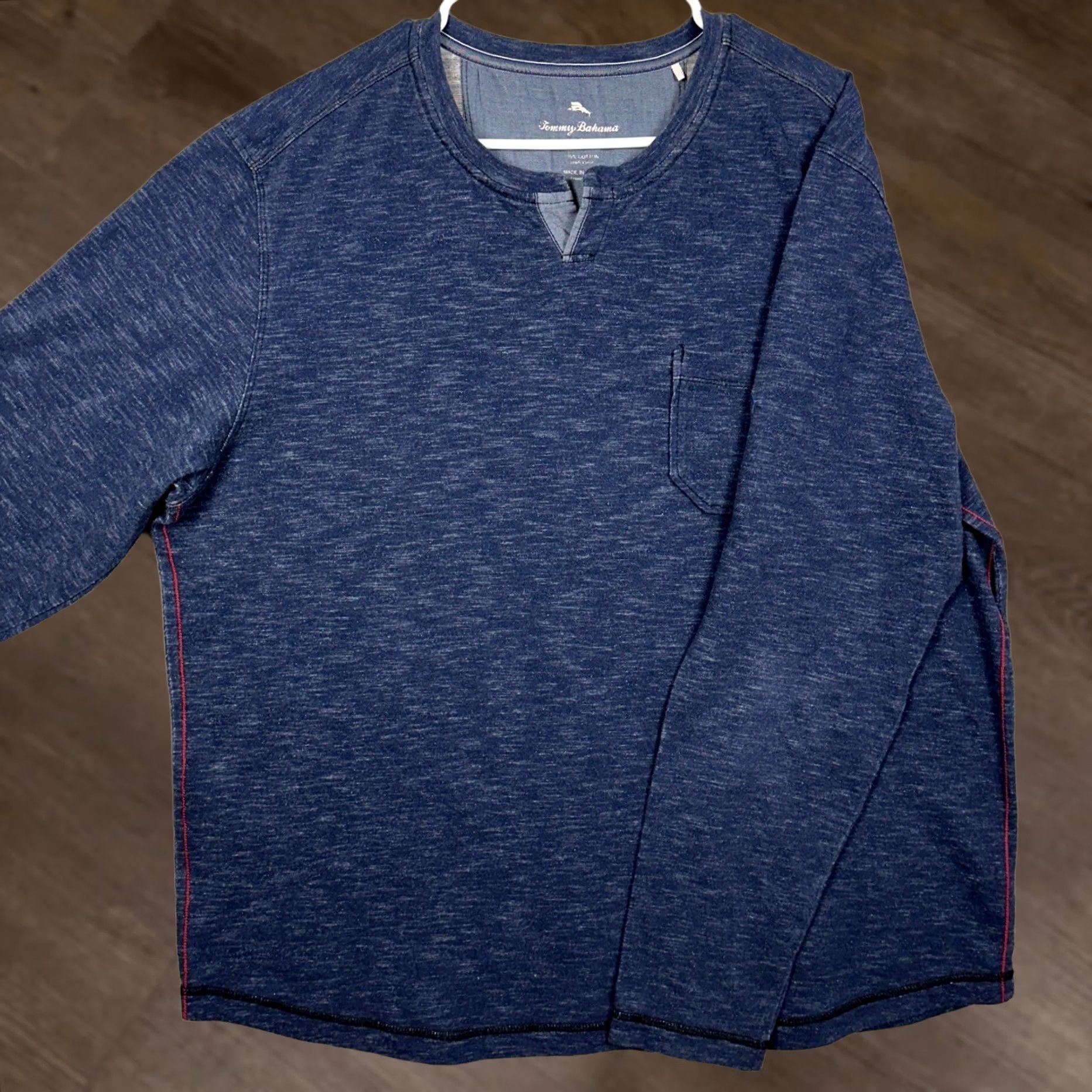 Tommy Bahama Tommy Bahama Mens XL Blue Johnny Collar Pocket Long Sleeve T-Shirt Logo EUC Size US XL / EU 56 / 4 - 1 Thumbnail