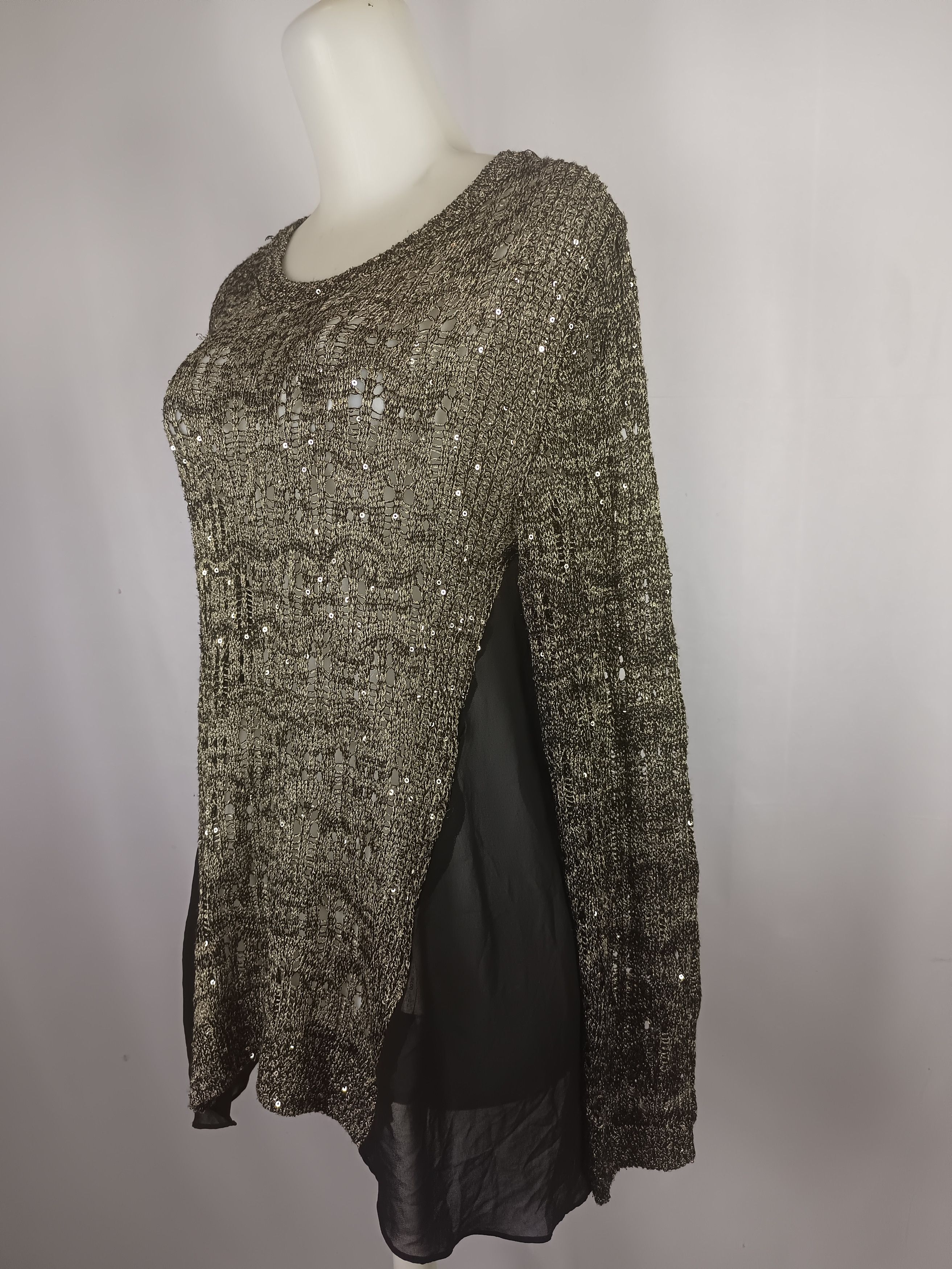 Japanese Brand BESTI BELLI Milan Black Gold Sequin Distressed Knit Size L / US 10 / IT 46 - 2 Thumbnail