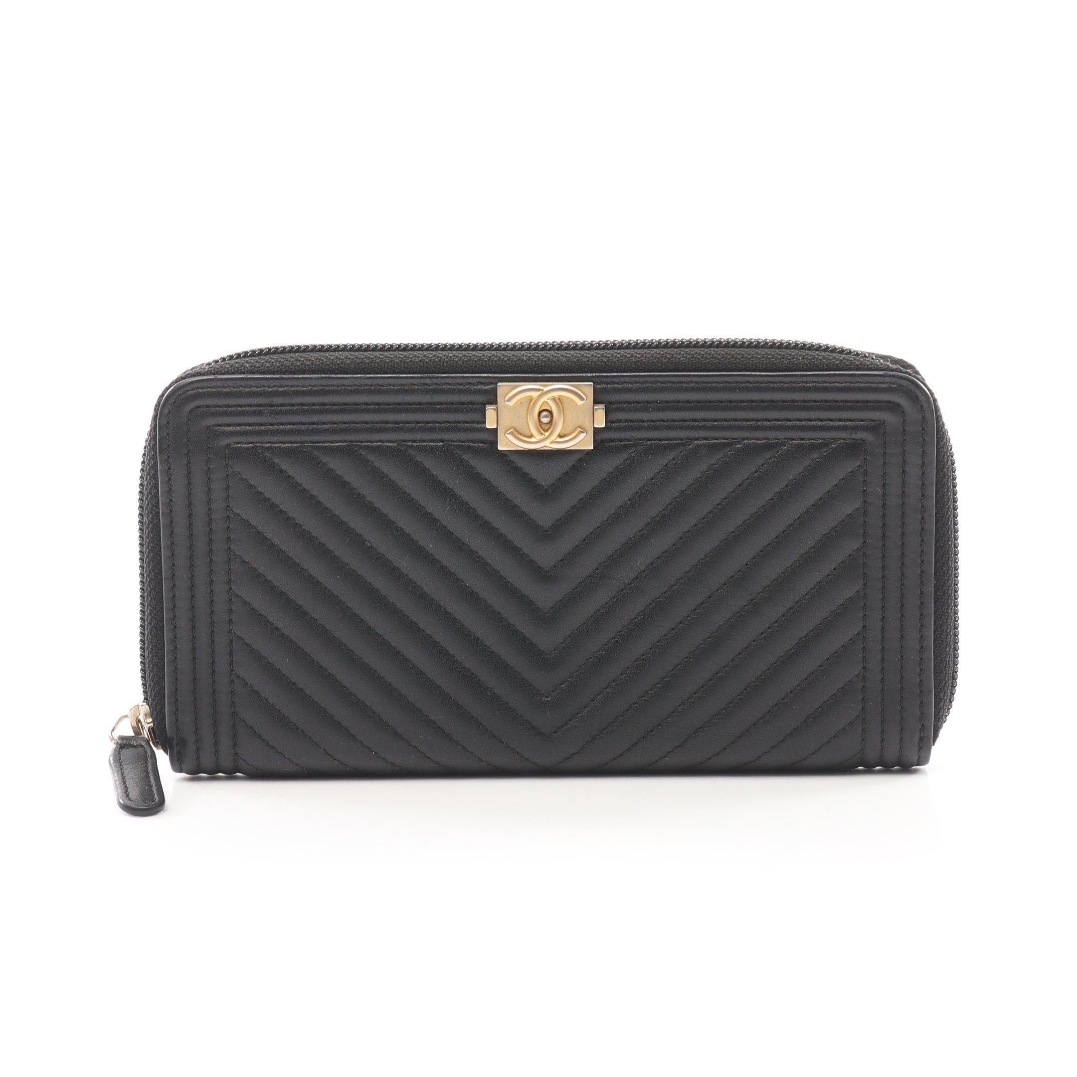 Chanel Chanel Boy Chanel Round Zipper Long Wallet Lambskin Black Gold Hardware Size ONE SIZE - 1 Thumbnail