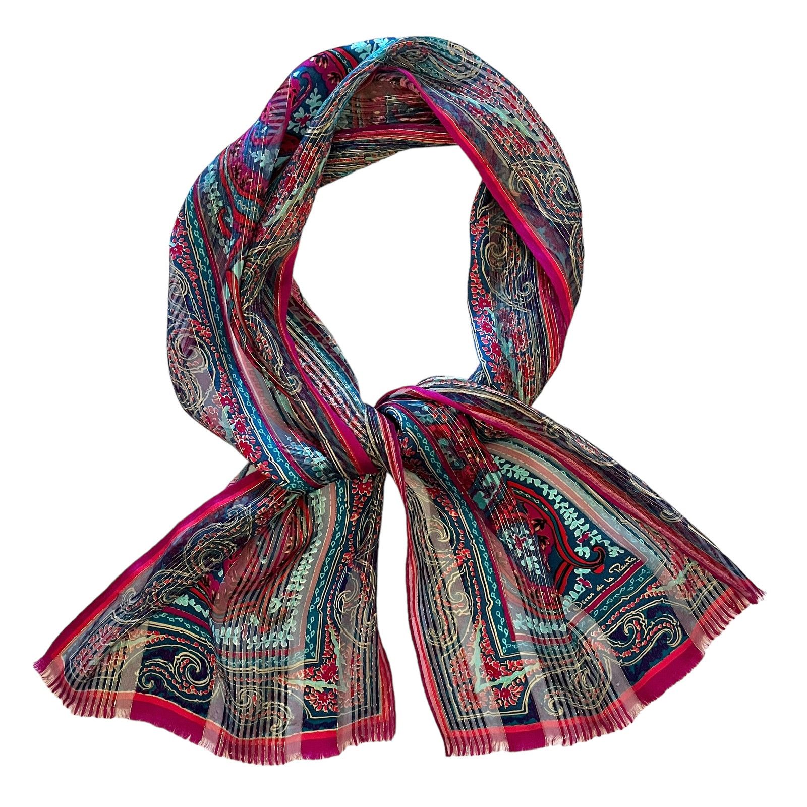 Oscar De La Renta × Vintage Oscar de la Renta Vintage Paisley Metallic Gold Silk Scarf Size ONE SIZE - 2 Thumbnail