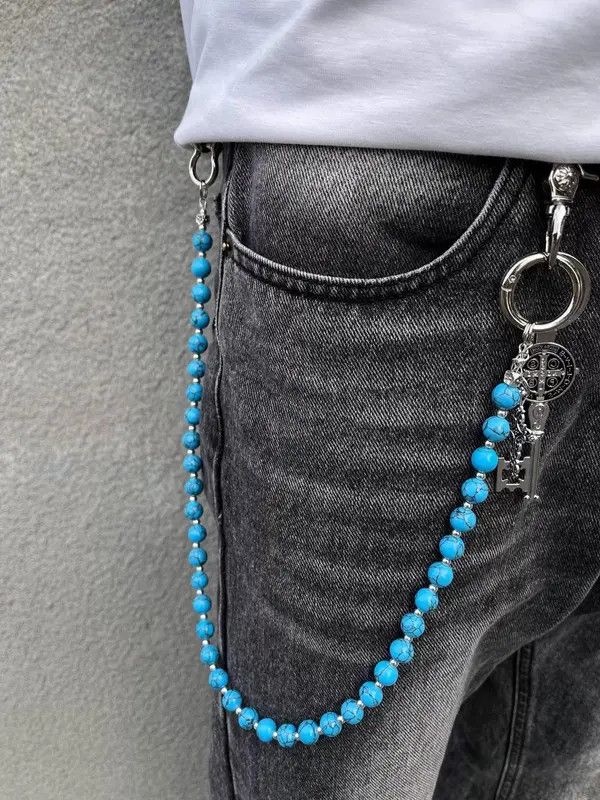 Jewelry Blue cracked stone round beads Wallet Chain Size ONE SIZE - 6 Thumbnail