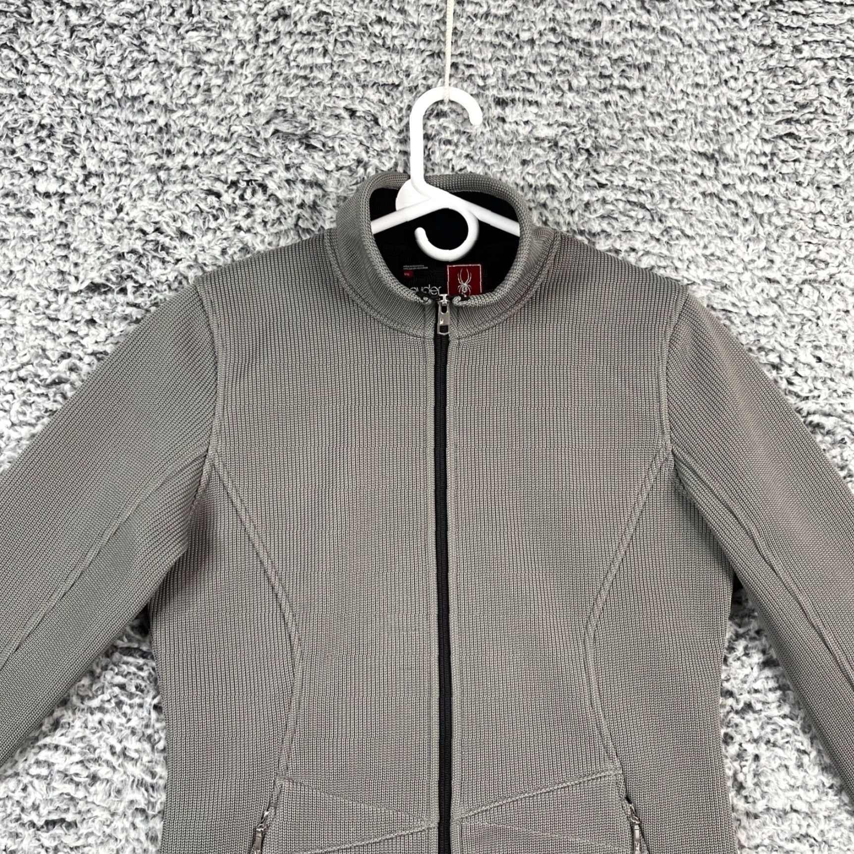 Spyder Spyder Jacket Womens Medium Gray Knit Full Zip Slim Fit Pockets Lining: Fleece Poly Size L / US 10 / IT 46 - 6 Thumbnail