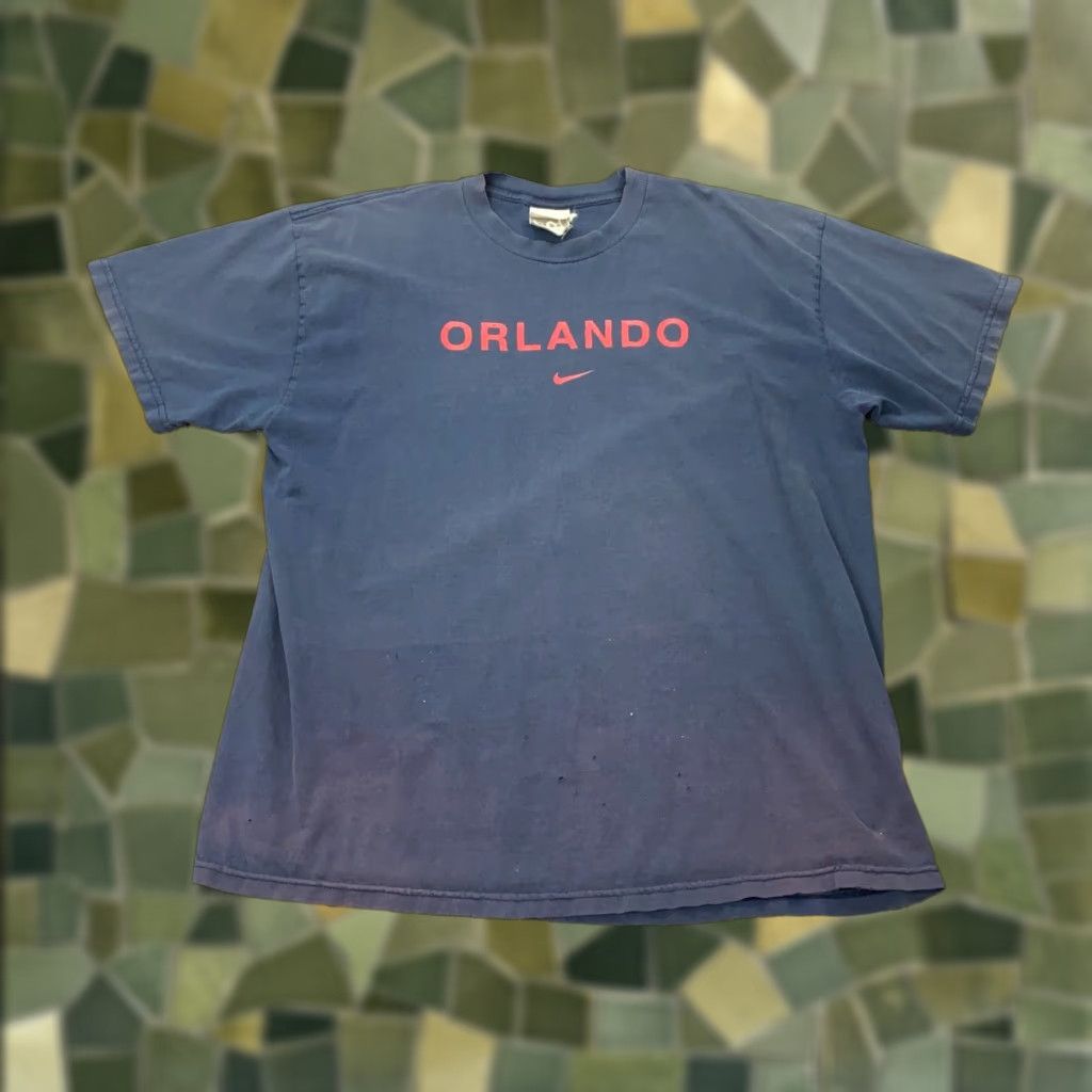 Nike VINTAGE Nike Orlando Shirt Mens XL Blue Center Swoosh Distressed T-Shirt 90s Theme Football Sports Mens X-Large Blue Nike Shirt Size US XL / EU 56 / 4 - 1 Thumbnail