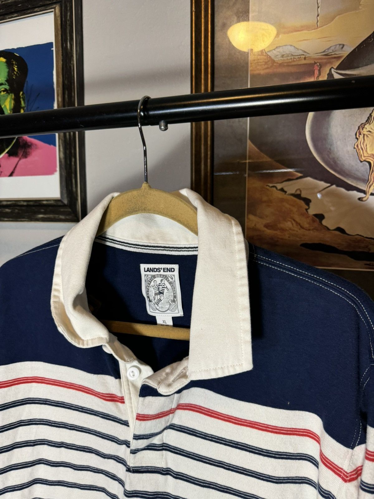 Lands' End × Vintage Vintage Lands End Striped Rugby Size US XL / EU 56 / 4 - 4 Thumbnail