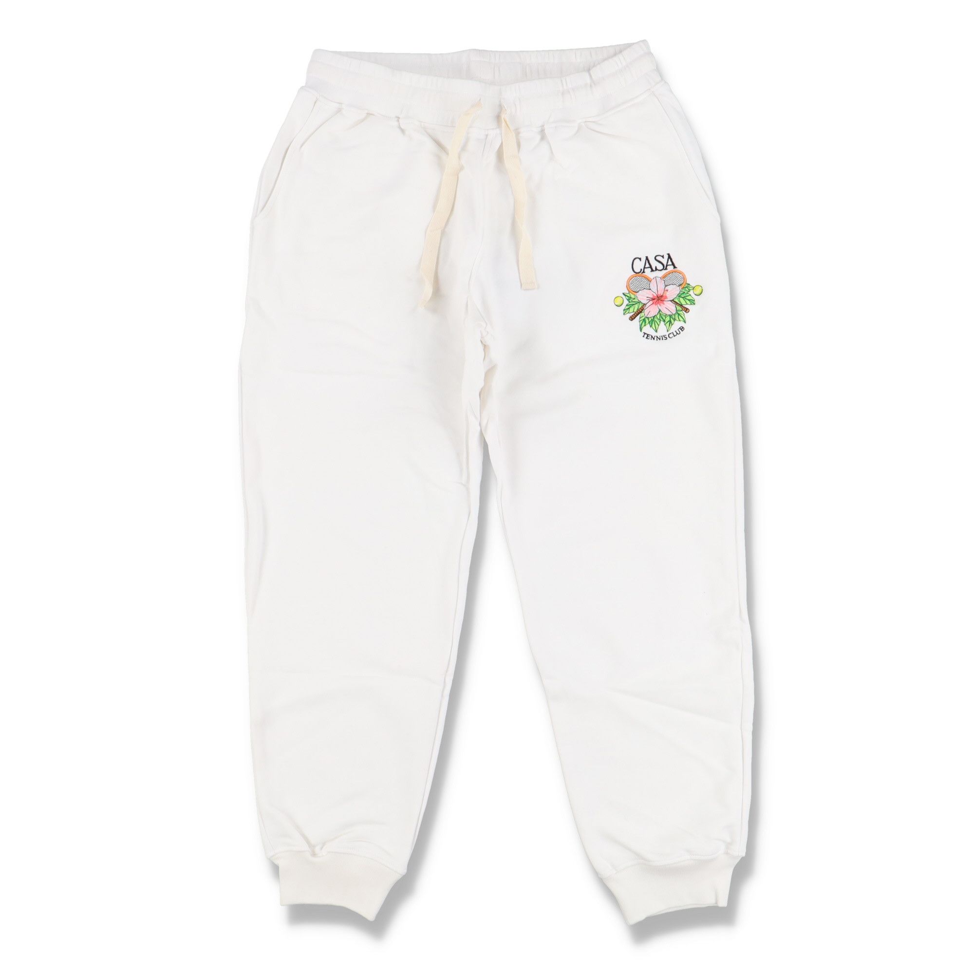 White Embroidered Tennis Club Logo Sweatpants
