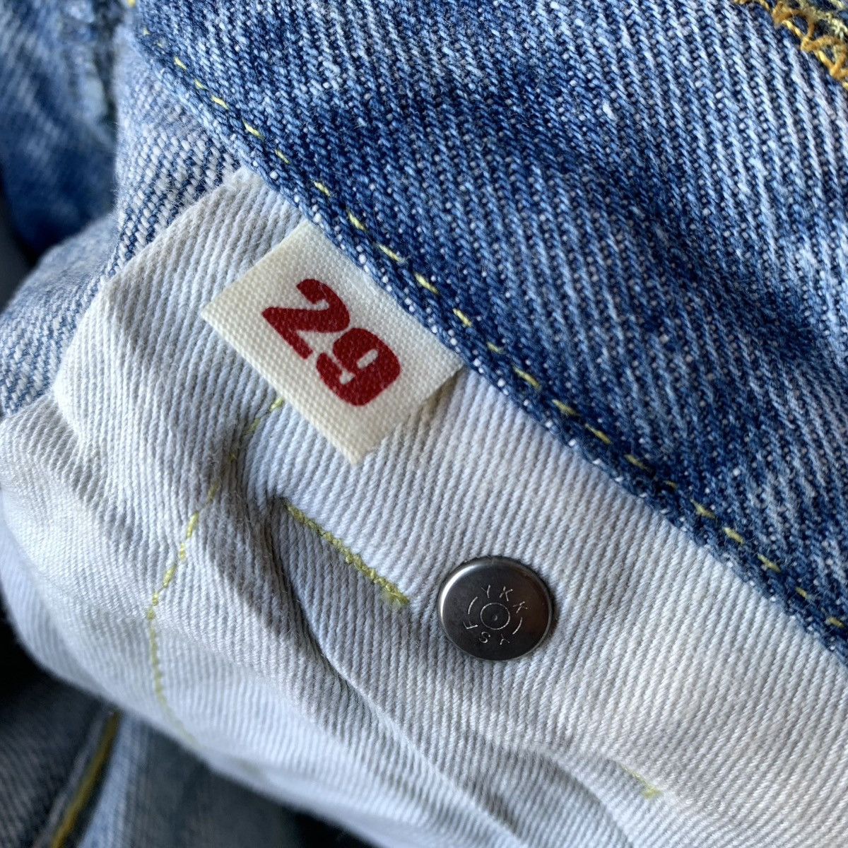 Japanese Brand × Vintage 2000s Japanese Brand FR Studded Gem Distressed Flared Jeans Size US 30 / EU 46 - 9 Thumbnail