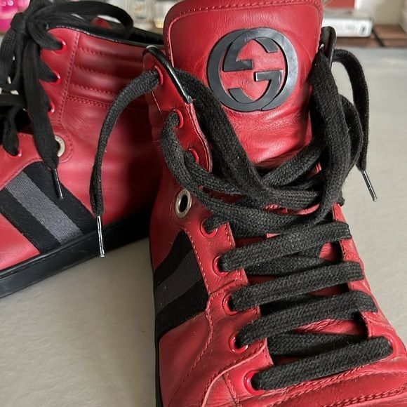 Gucci Gucci Silverstone NS Nylon High 'Red' Viaggio Leather Stripe Size US 7 / EU 40 - 2 Thumbnail
