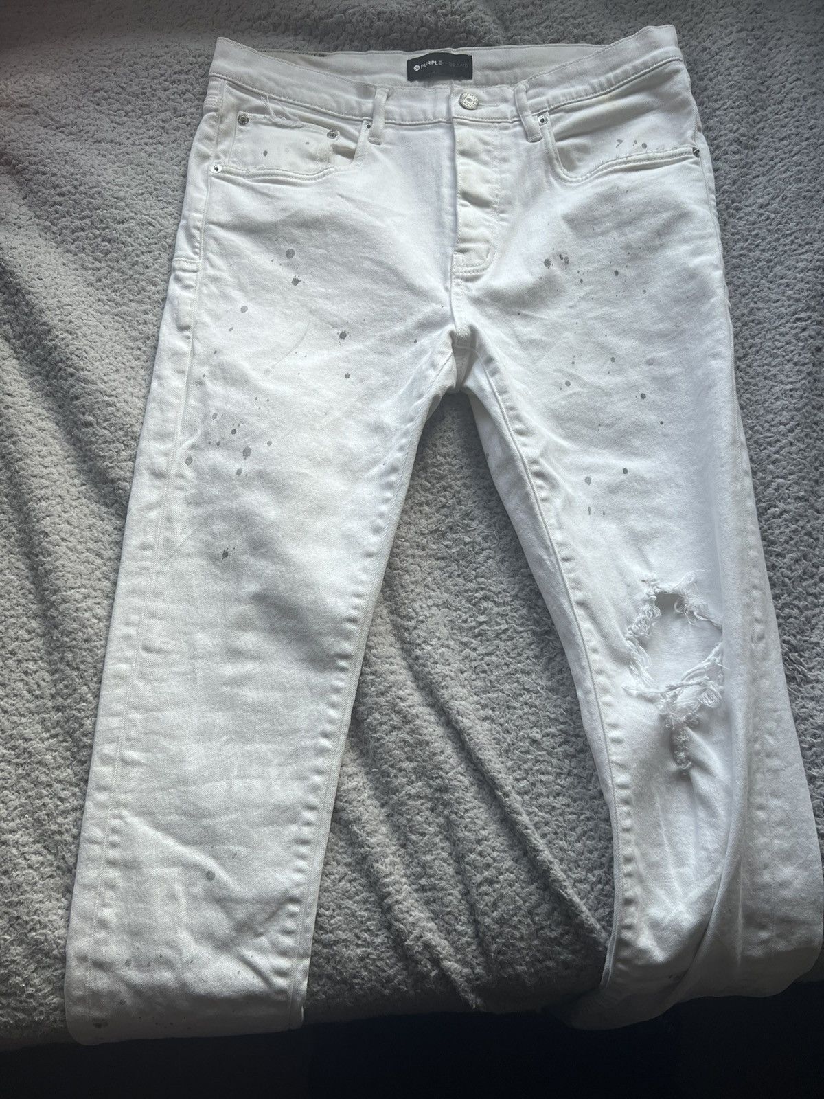 Purple Brand Purple jeans paint splatter white jeans Size US 34 / EU 50 - 1 Thumbnail