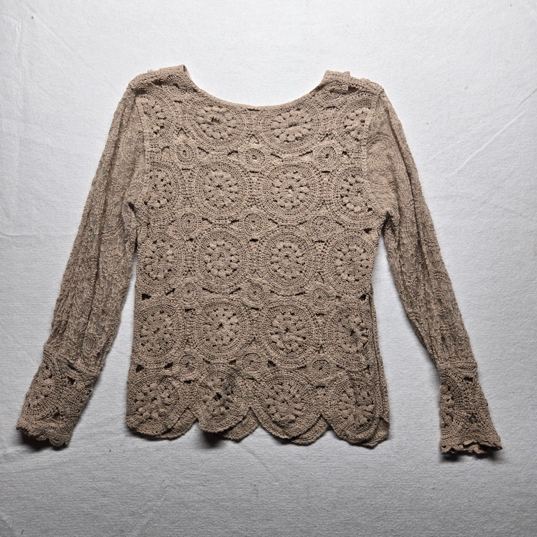 Vintage Solid Brown Lace Crochet Cut Out Boho Cottage Adult Women's Size Small Size L / US 10 / IT 46 - 6 Thumbnail