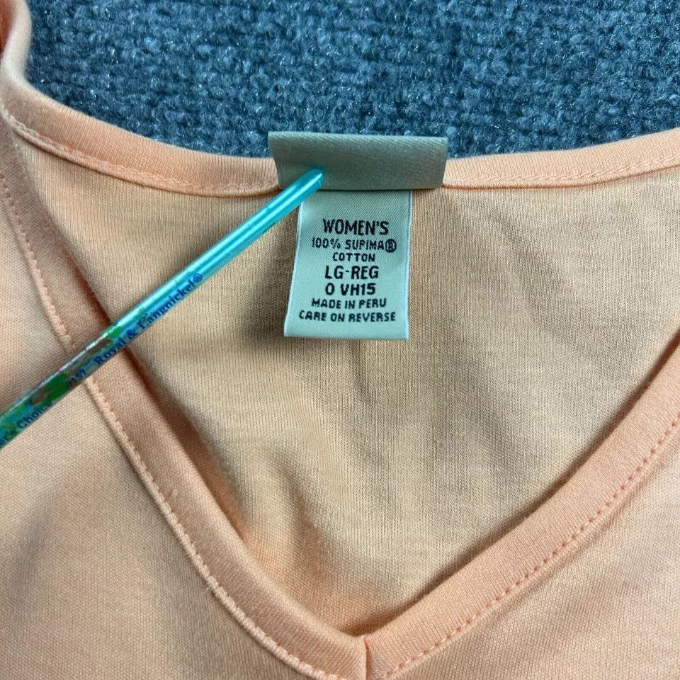 L.L. Bean LL Bean Shirt Womens Large Regular Orange Top V-Neck Supima Size L / US 10 / IT 46 - 5 Thumbnail