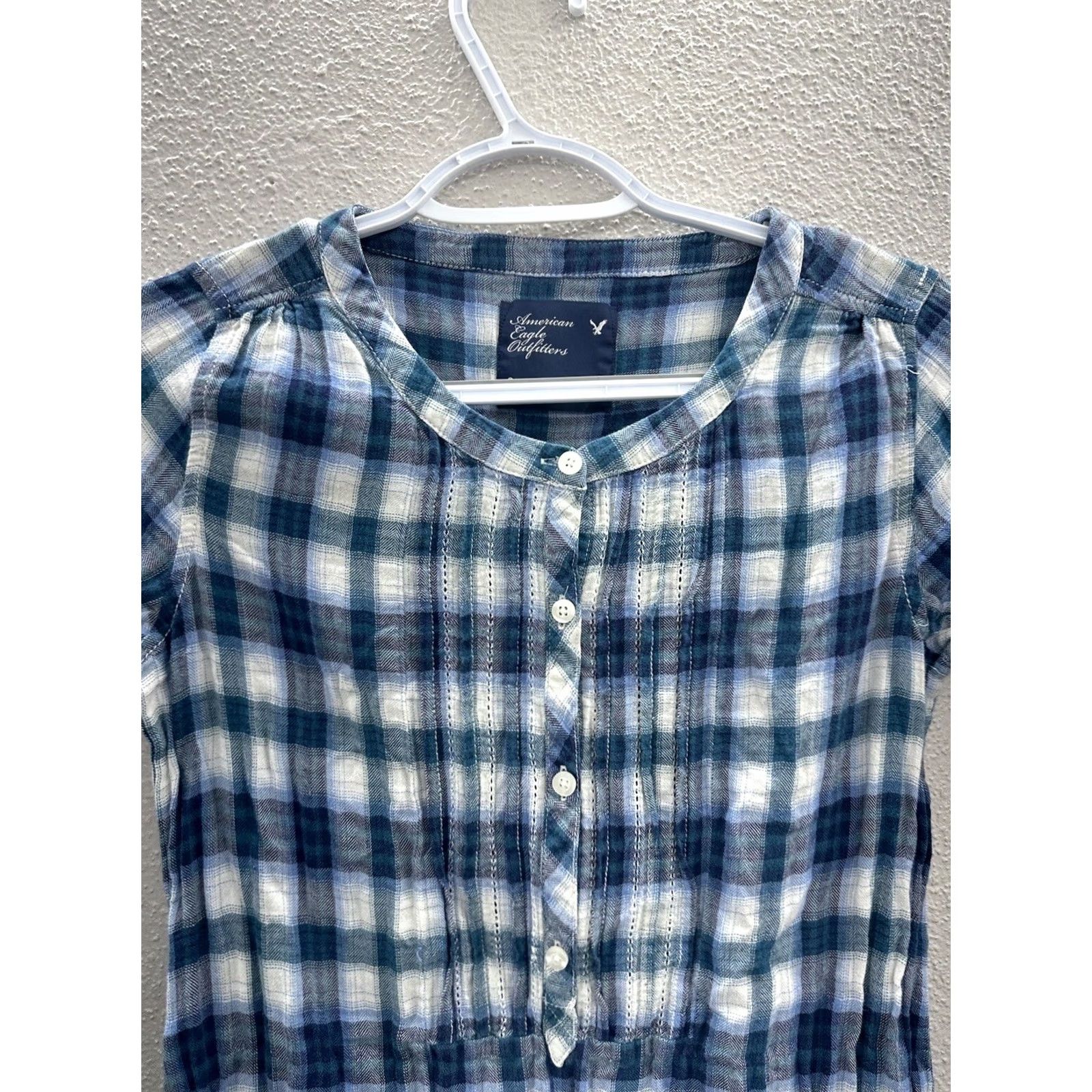 American Eagle Outfitters American Eagle Womens Blue Plaid Long Sleeve Henley Shirt Size 0 Size XS / US 0-2 / IT 36-38 - 3 Thumbnail