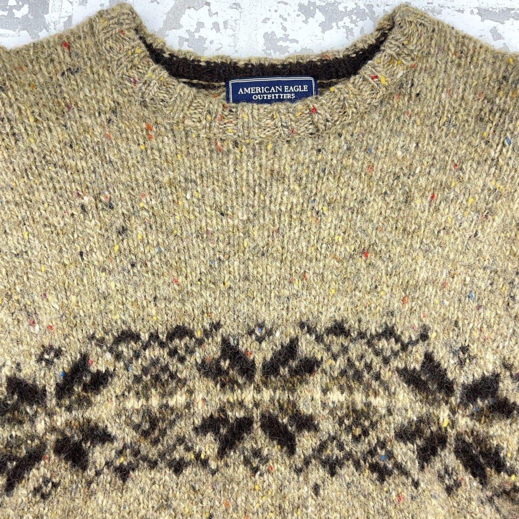 American Eagle Outfitters VINTAGE American Eagle Sweater Mens Medium Brown Wool Knit Crew Neck Fair Isle 90s Classic Pullover Size US M / EU 48-50 / 2 - 2 Thumbnail