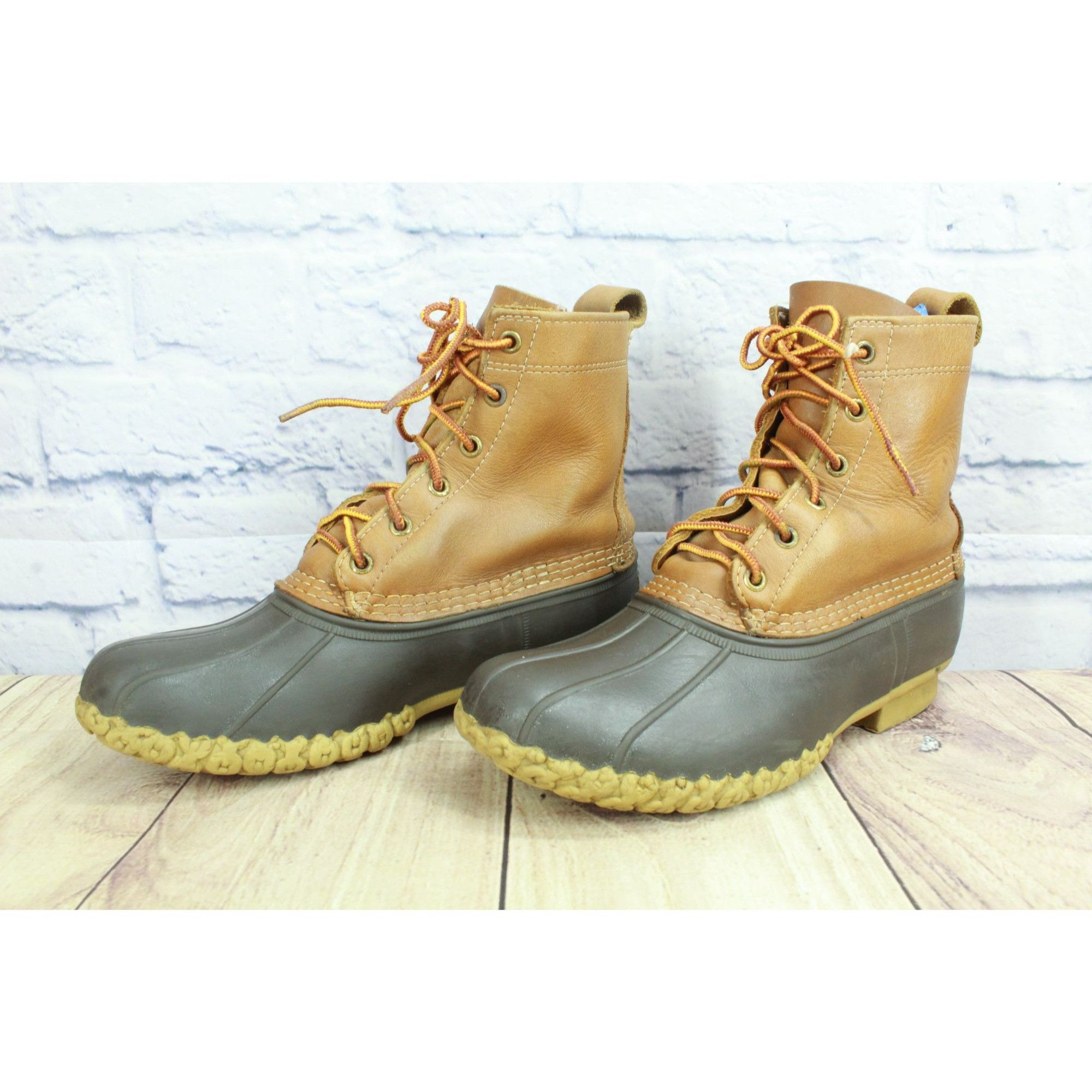 L.L. Bean LL Bean Brown Leather Unlined Ankle Lace-Up Duck Boots Size US 8 / IT 38 - 2 Thumbnail