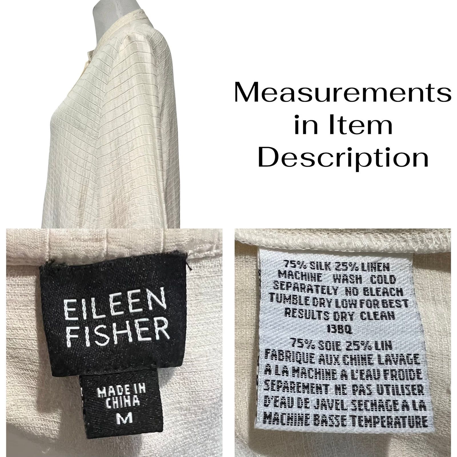 Eileen Fisher Eileen Fisher Jacket Womens M Cream Topper Silk Linen Blend Knob Button Closure size Size M / US 6-8 / IT 42-44 - 8 Thumbnail