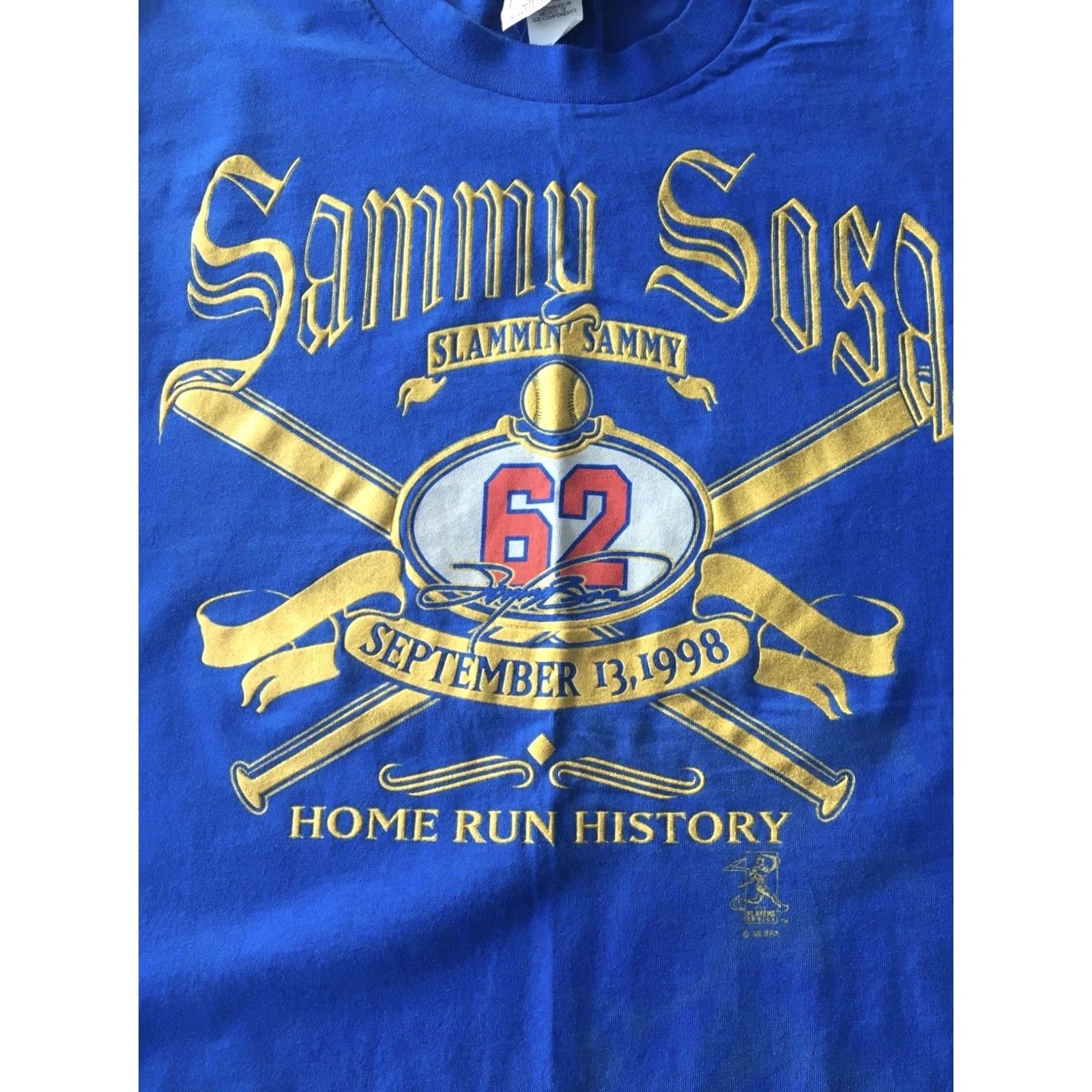 LeSportsac VINTAGE 90s Slammin Sammy Sosa Tshirt Chicago Cubs Shirt 1998 Baseball 90s MLB Shirt XL Blue Mens Batting Redundant? Size US XL / EU 56 / 4 - 2 Thumbnail