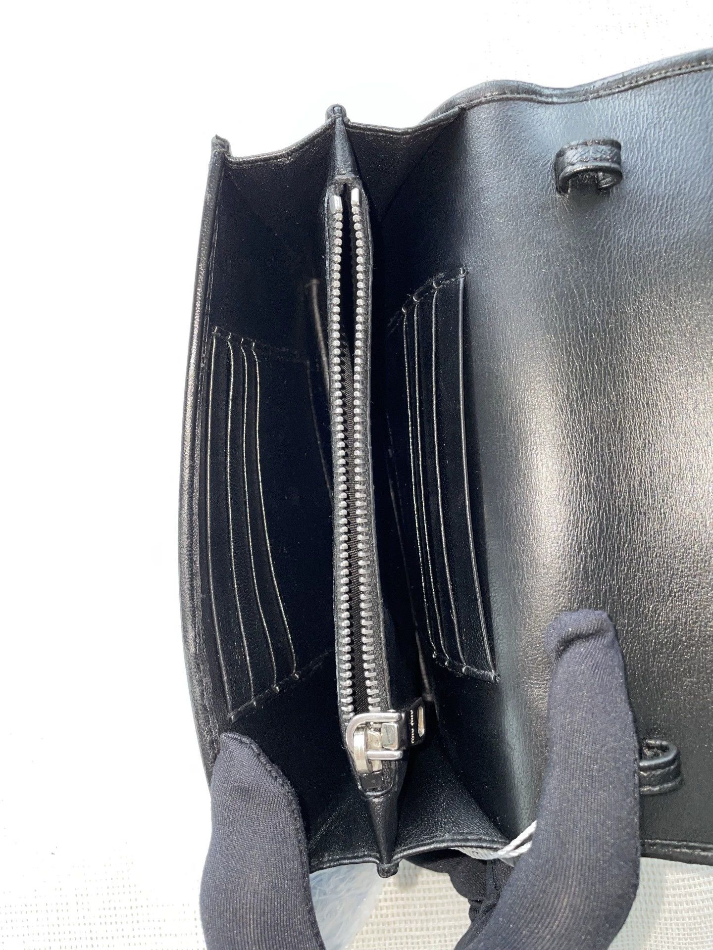 Miu Miu MIU MIU Womens Black Pleated Crystal Chain Bag 18x12x5 Extra Size ONE SIZE - 9 Thumbnail