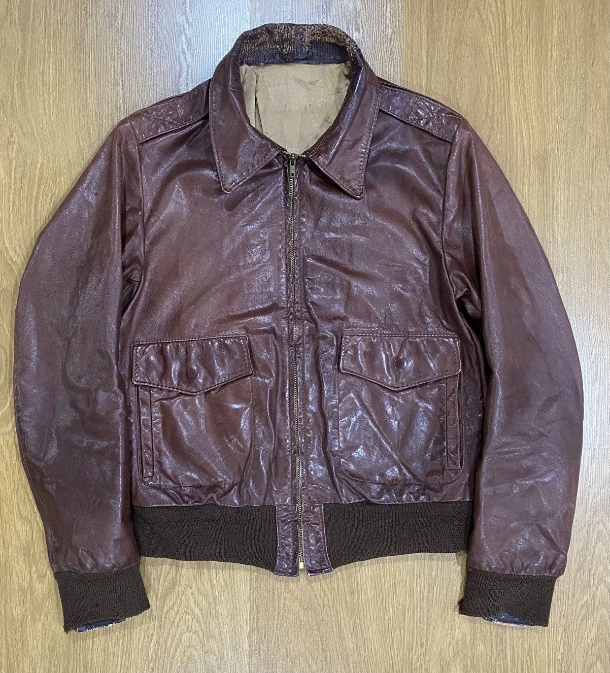 Vintage 1970s Type A-2 Leather USAF Flight Bomber Jacket