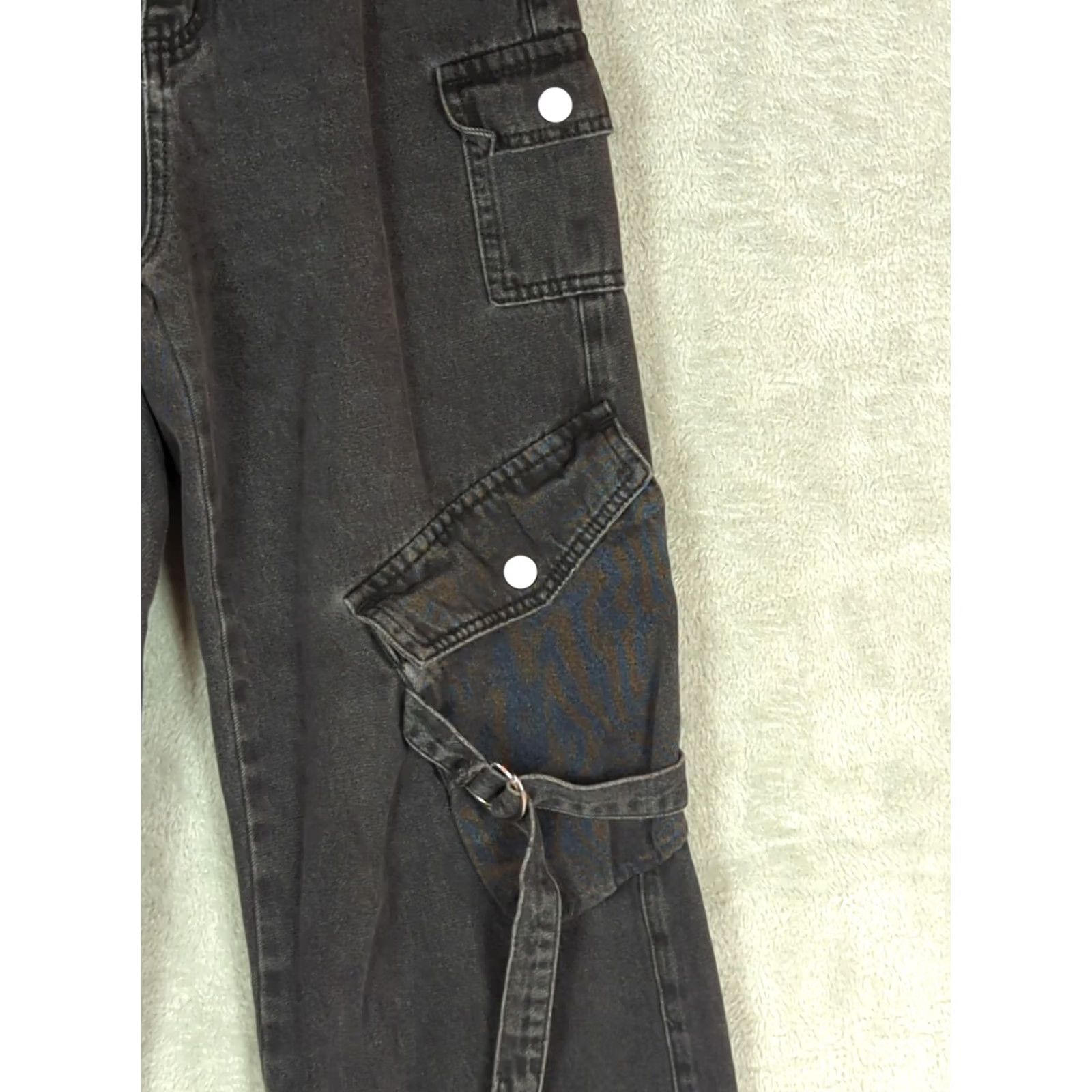 Cider Cider Black Denim Wide-Leg Cargo Jeans Womens S Grunge Goth Modern Relaxed Fit Mid Rise Wide Leg Cargo Pocket Dark Wash Button Zip Size 28" / US 6 / IT 42 - 5 Thumbnail