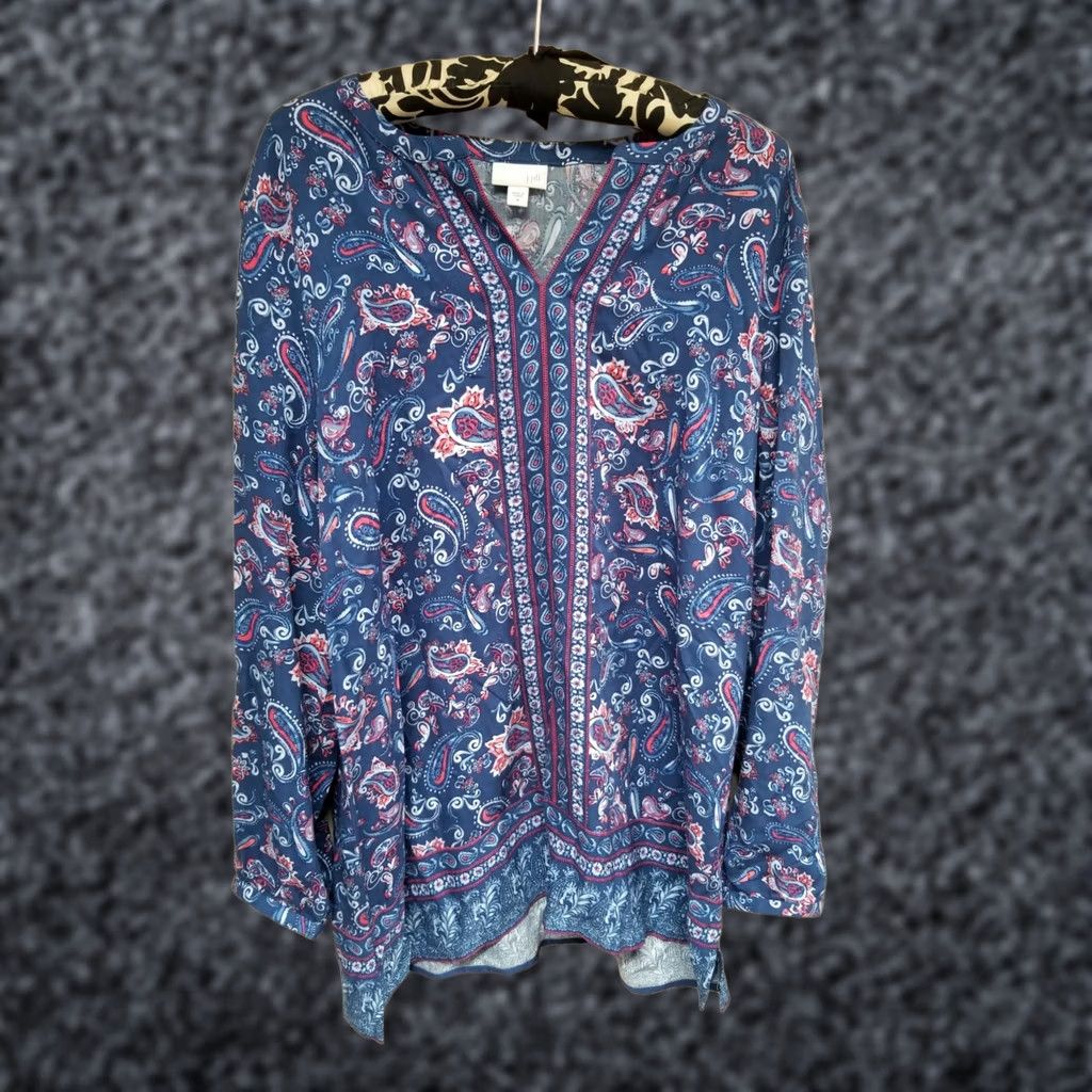 J. Jill J. Jill Womens Tunic Long Sleeves Paisley Round Split Neckline Blue Medium Size M / US 6-8 / IT 42-44 - 1 Thumbnail