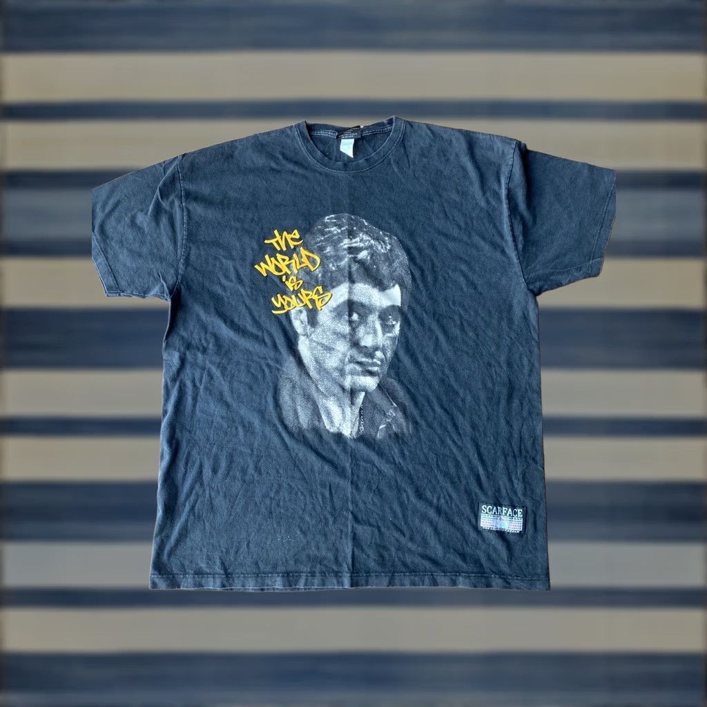 Vintage VINTAGE Scarface The World Is Yours Tony Montana Big Face Movie T-Shirt 3XL Black Cotton Short Sleeve Crew Neck Mens 90s Movie Size US XXL / EU 58 / 5 - 1 Thumbnail