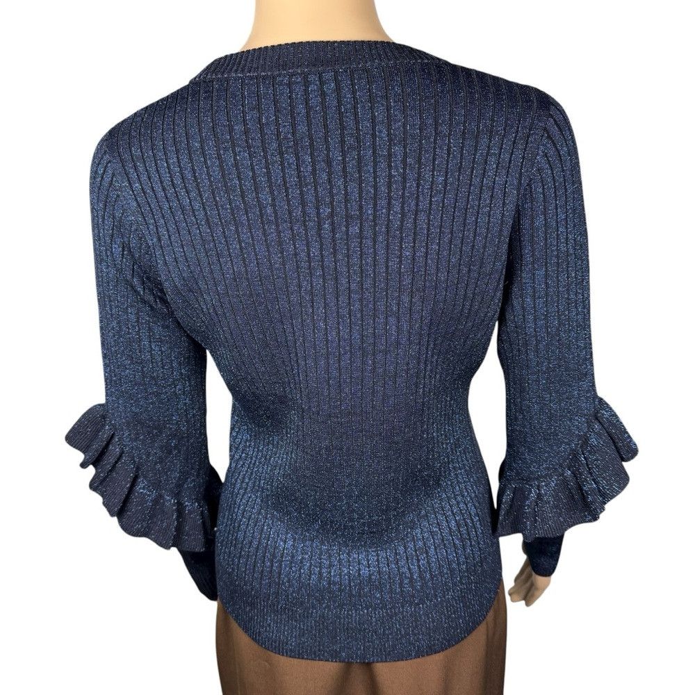 Elie Tahari Elie Tahari Hope Ribbed Knit Navy Sparkle Sweater Size XS Size XS / US 0-2 / IT 36-38 - 4 Thumbnail