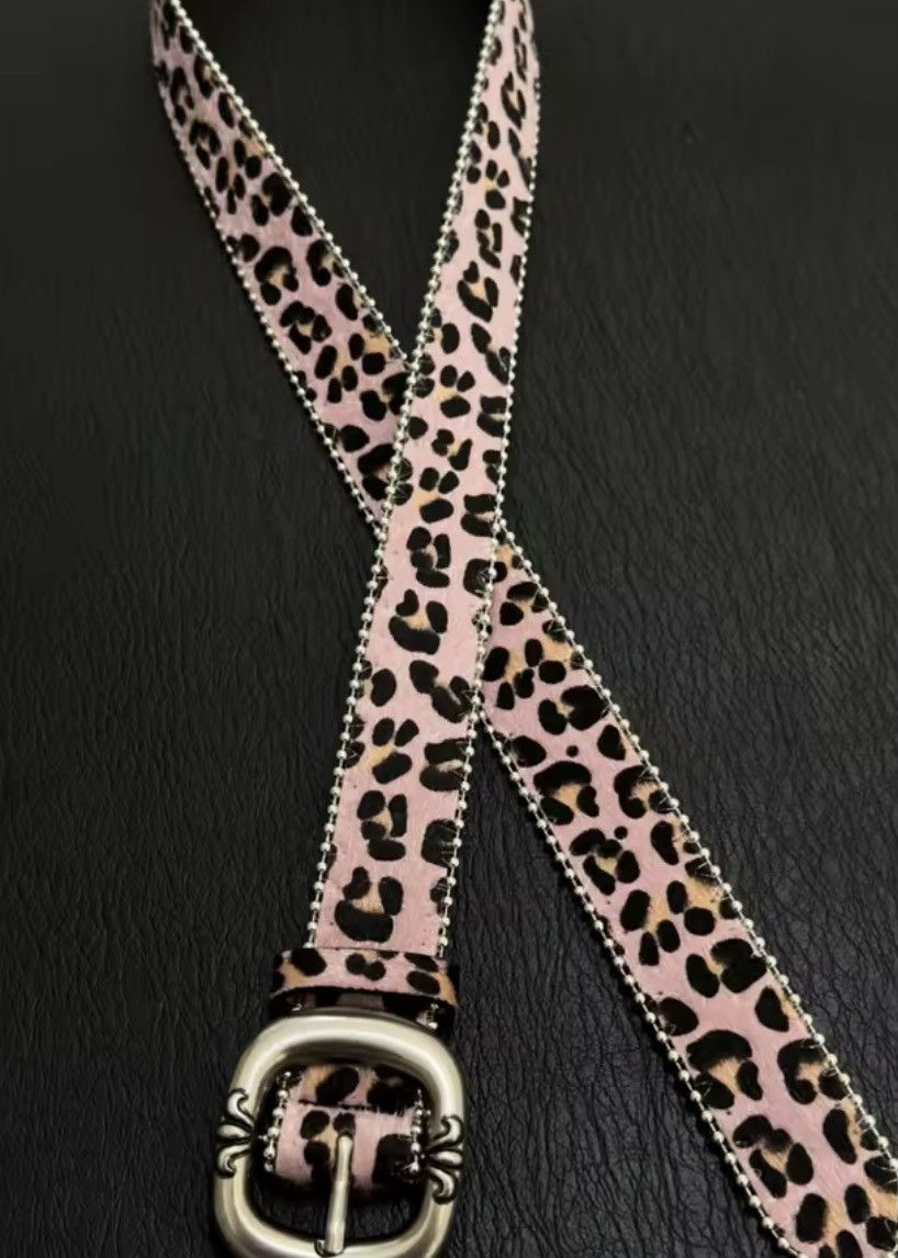 Leather Retro Light Pink Leopard Print Pu Leather Belt Size ONE SIZE - 4 Thumbnail