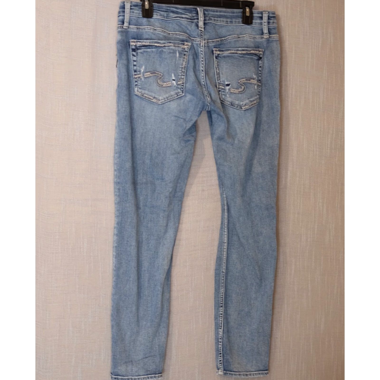 Vintage SILVER Denim Boyfriend Jeans Skinny Distressed Womens W30 x L27 #A18-4 Jeans Size 30" / US 8 / IT 44 - 6 Thumbnail