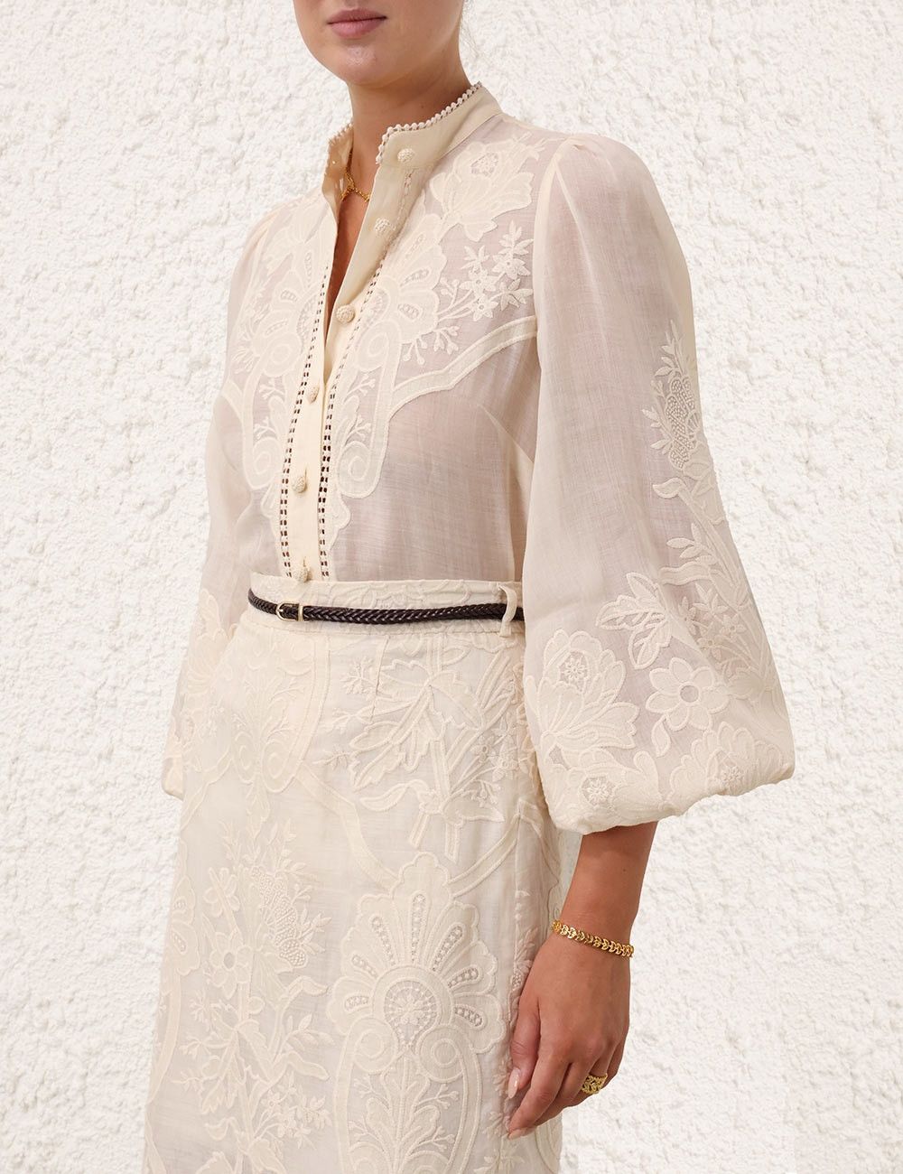 Zimmermann oc11z0525 Ottie Embroidered Blouse in Cream Size L / US 10 / IT 46 - 2 Thumbnail