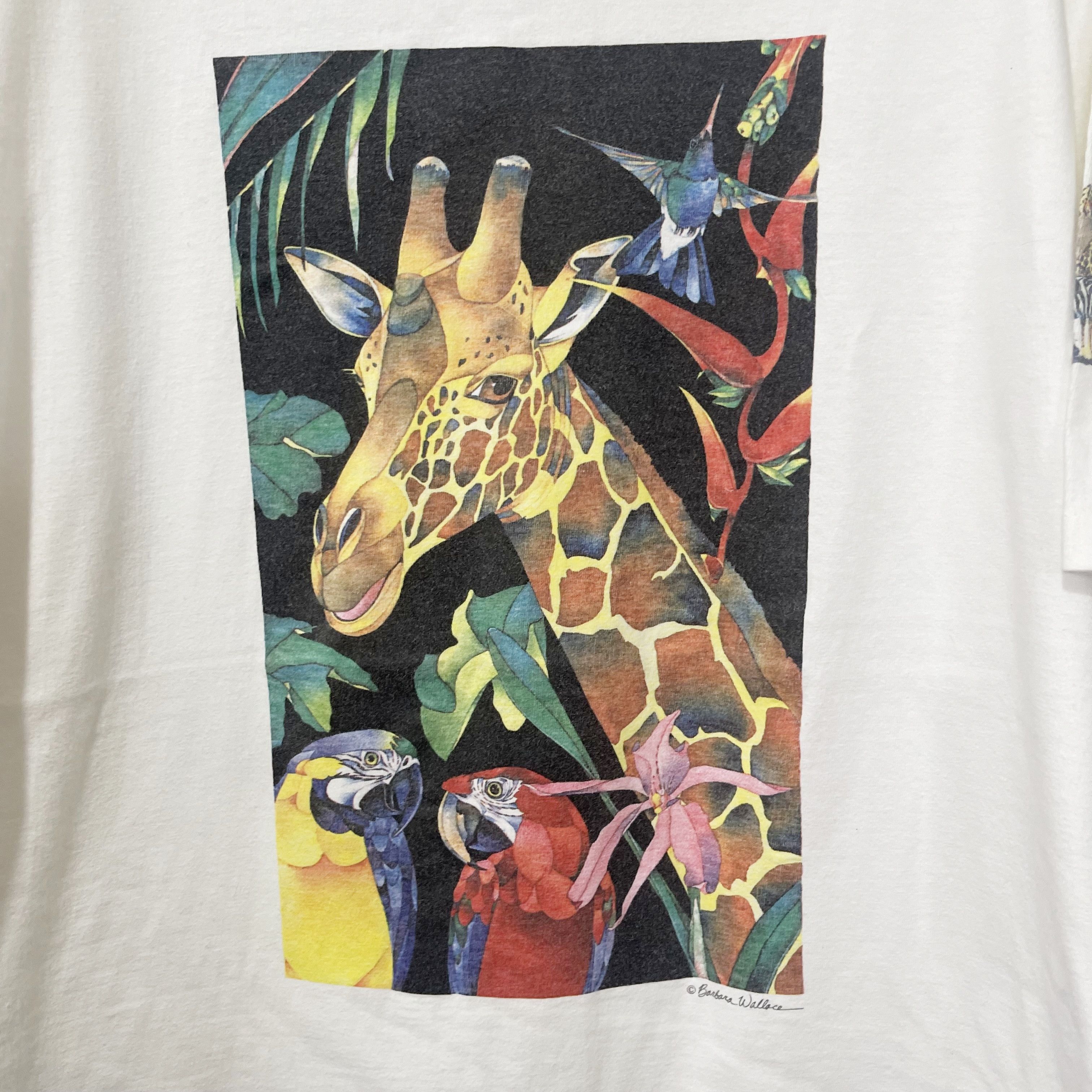 Vintage Vintage 90s Giraffe & Parrot Jungle Wildlife Art T-Shirt Size US XL / EU 56 / 4 - 2 Thumbnail