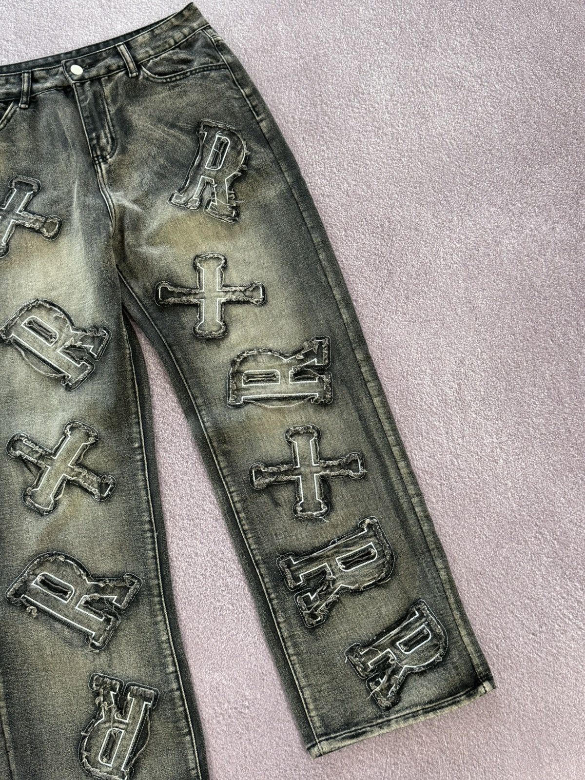 If Six Was Nine Goth Vibe Patchwork Logo Baggy Y2K Grunge Style Pants Size 33" - 6 Thumbnail