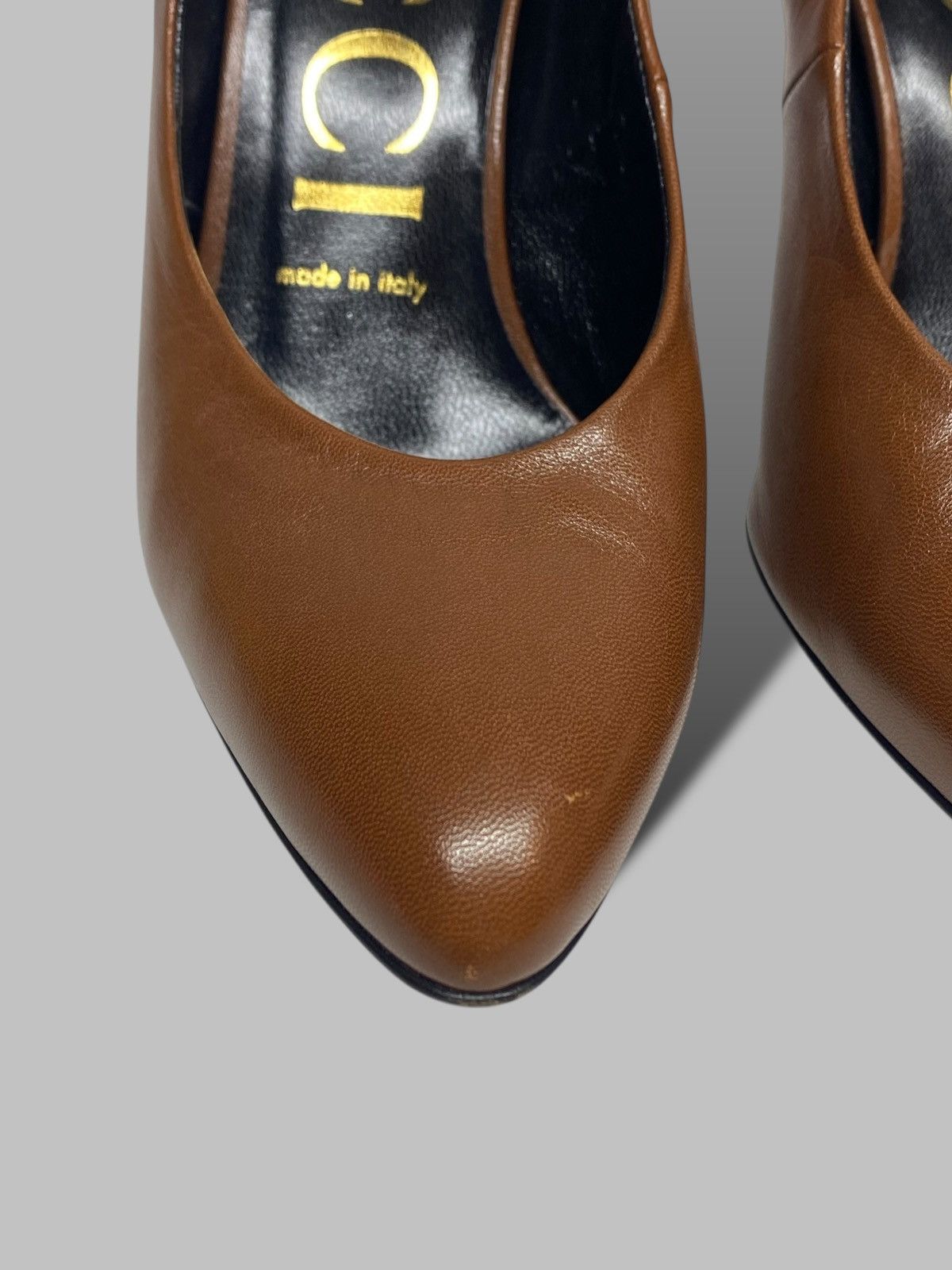 Gucci Gucci Brown Leather Blanca Pointed Toe Pump Heels RRP 700$ Size US 7 / IT 37 - 5 Thumbnail