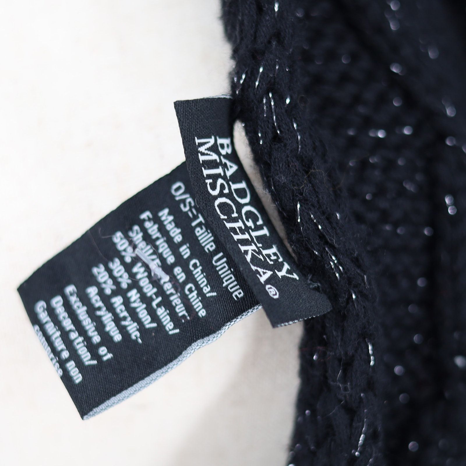 Badgley Mischka Badgley Mischka Women Black Metallic Wool Fishtail Scarf Size ONE SIZE - 3 Thumbnail