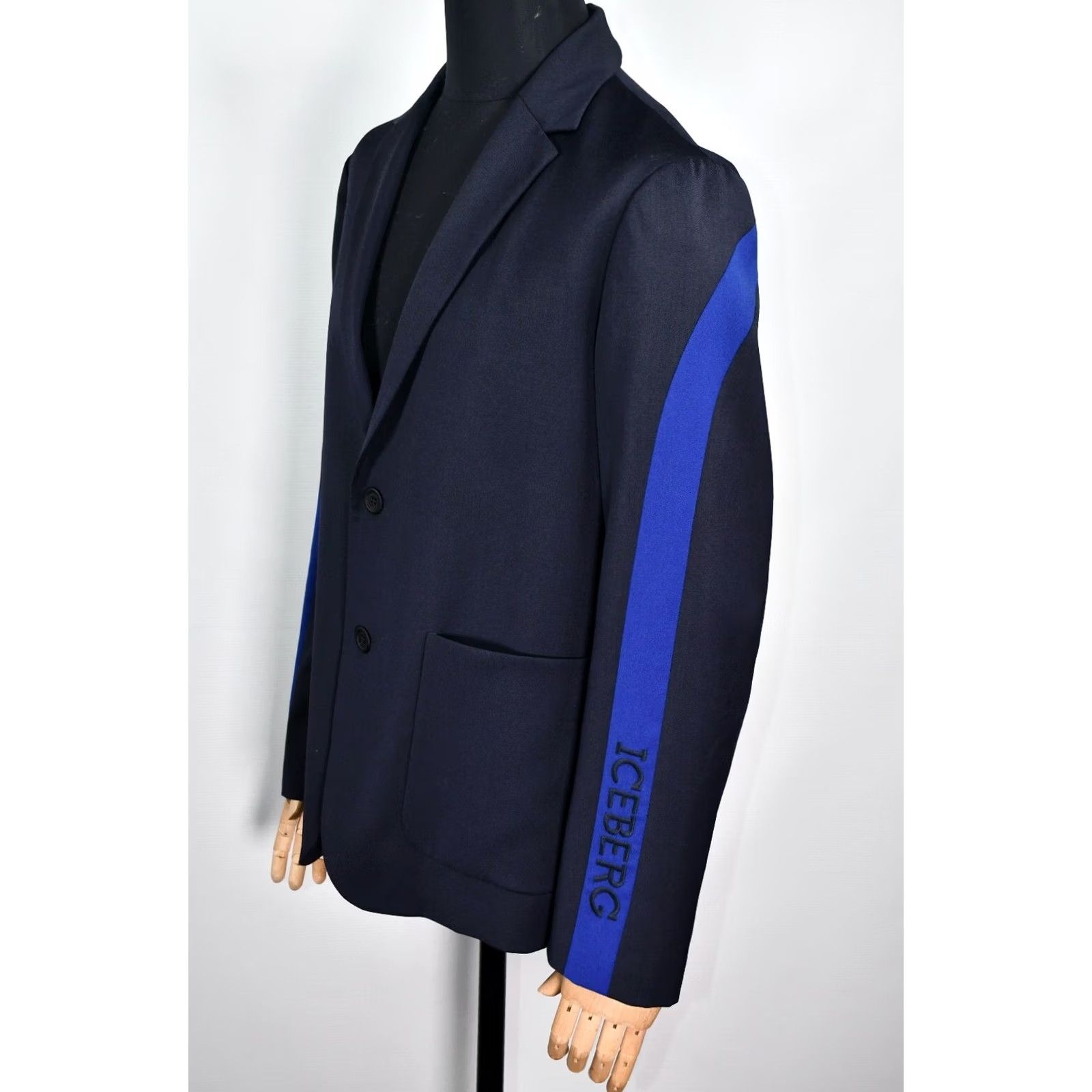 Vintage Iceberg Blazer Jacket Men Blue 54 Wool Solid 54 54%Polyester 44%Wool 2%Elastane Cream?? Size 54R - 2 Thumbnail