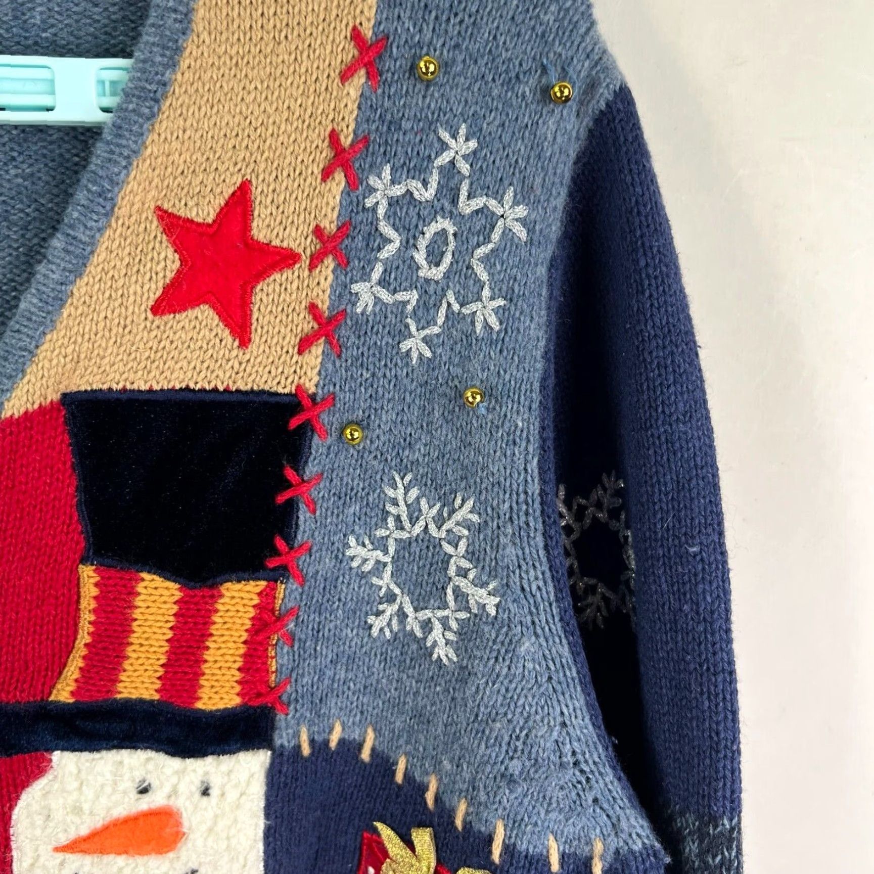 Vintage VINTAGE N/A? (No vintage) – Original Studio Joy – Cardigan – Women – L – Blue – Christmas – Frosty Embroidered Knit Wool Blend Sweater Cardigan Size L / US 10 / IT 46 - 2 Thumbnail