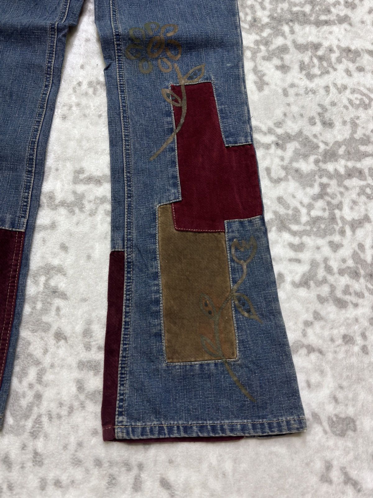 Hysteric Glamour No Boundaries Y2K Patchwork Velvet Bootcut Flare Denim Jeans Size US 27 - 7 Thumbnail
