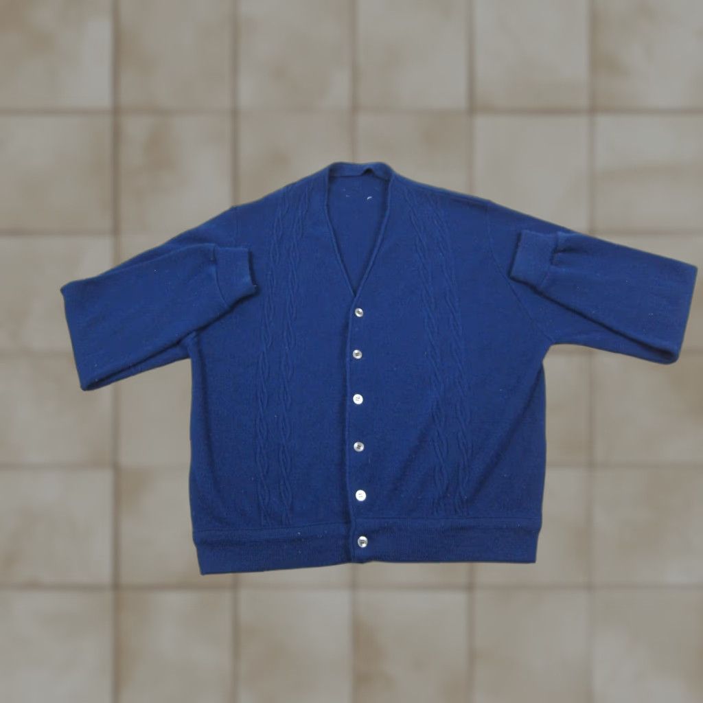 Vintage VINTAGE Cardigan Mens XL Blue Button Knit Sweater 60s 70s Style Cardigan Mens SLIM Fit, Regular, All Seasons, Lightweight, 80s 90s Retro City Classic Size US XL / EU 56 / 4 - 1 Thumbnail