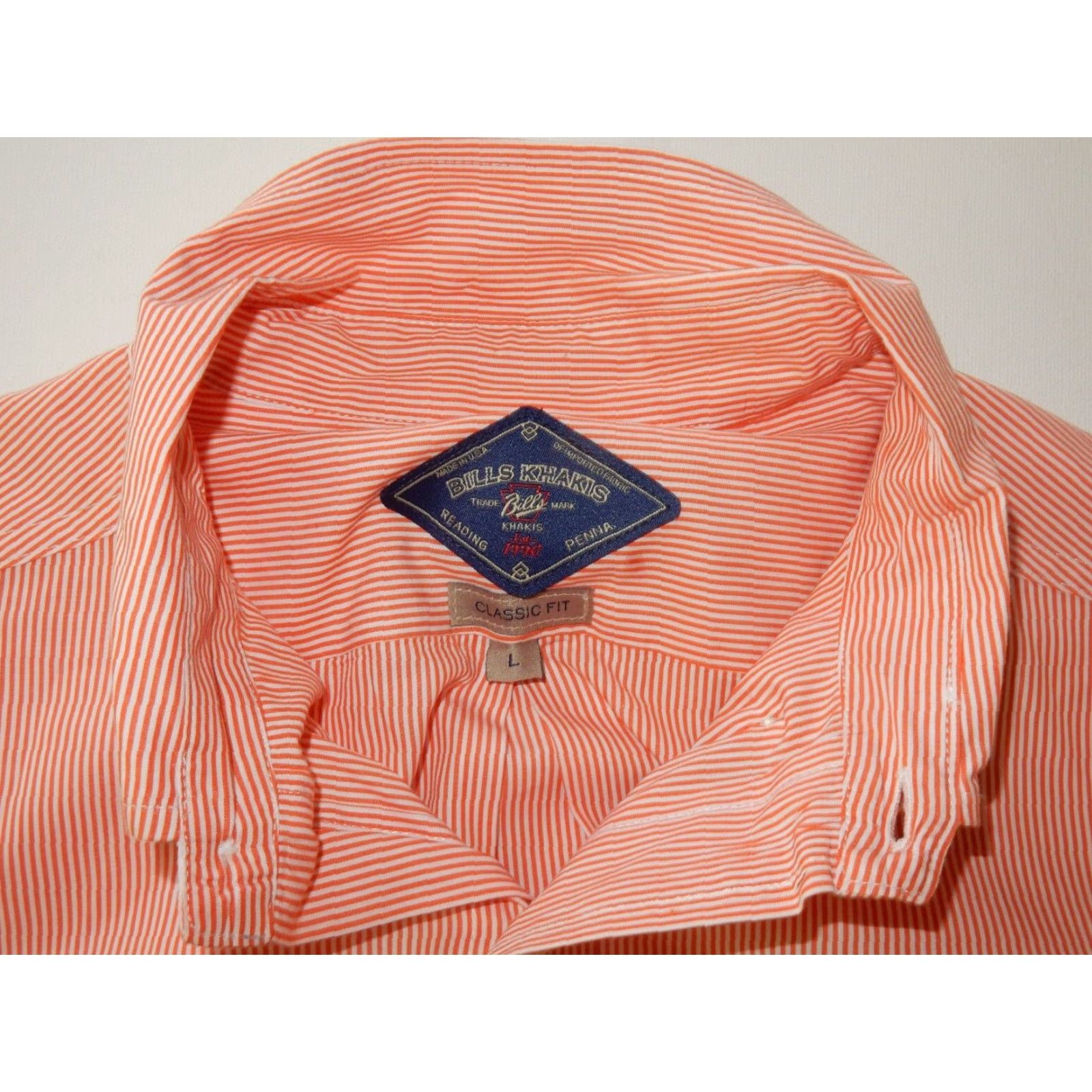 Bills Khakis VINTAGE Bills Khakis Men's Button Up Shirt Long Sleeve Cotton Orange Striped Size Large Size US L / EU 52-54 / 3 - 4 Thumbnail