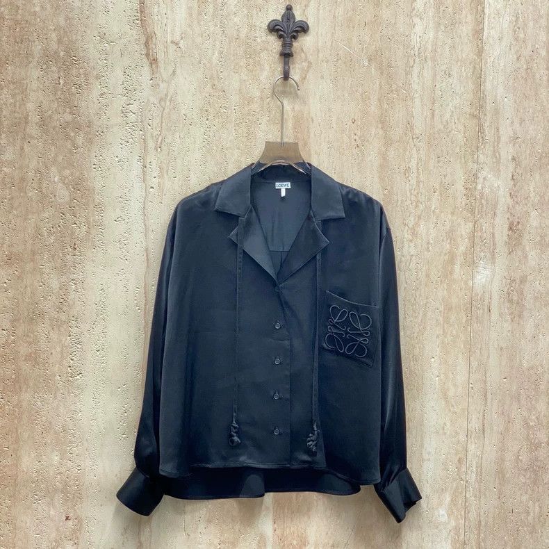 Loewe LOEWE Black embroidered logo silk shirt Size XS / US 0-2 / IT 36-38 - 1 Thumbnail