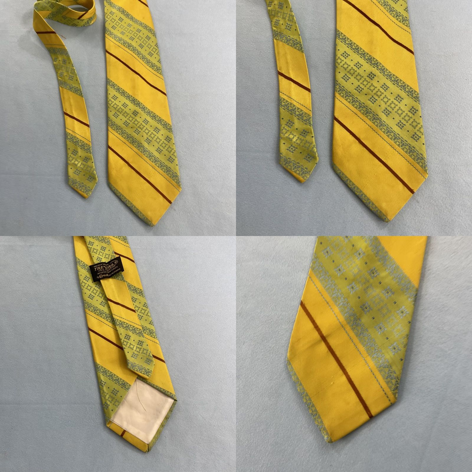 Vintage VTG Trevira Cornel Swing Tie Southwest Rockabilly Stripe Yellow Green 4x57 Capsule Necktie Mens Size ONE SIZE - 11 Thumbnail