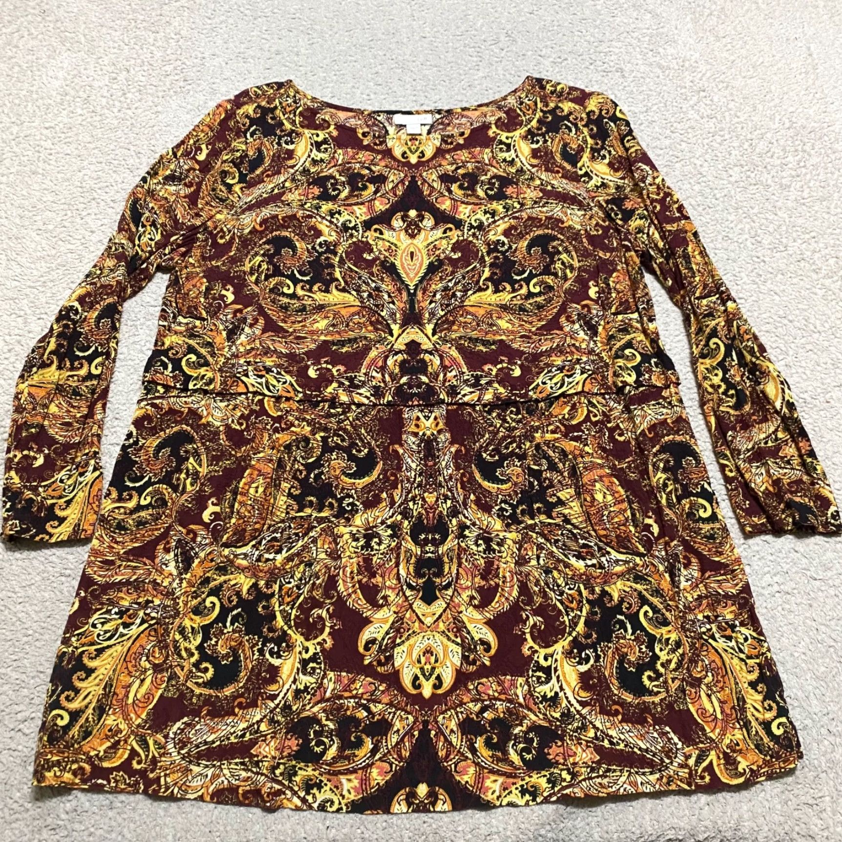 J. Jill J Jill Womens PL Petites Shirt Multicolor Paisley Boat Neck Tunic Long Sleeve Blouse Size L / US 10 / IT 46 - 2 Thumbnail