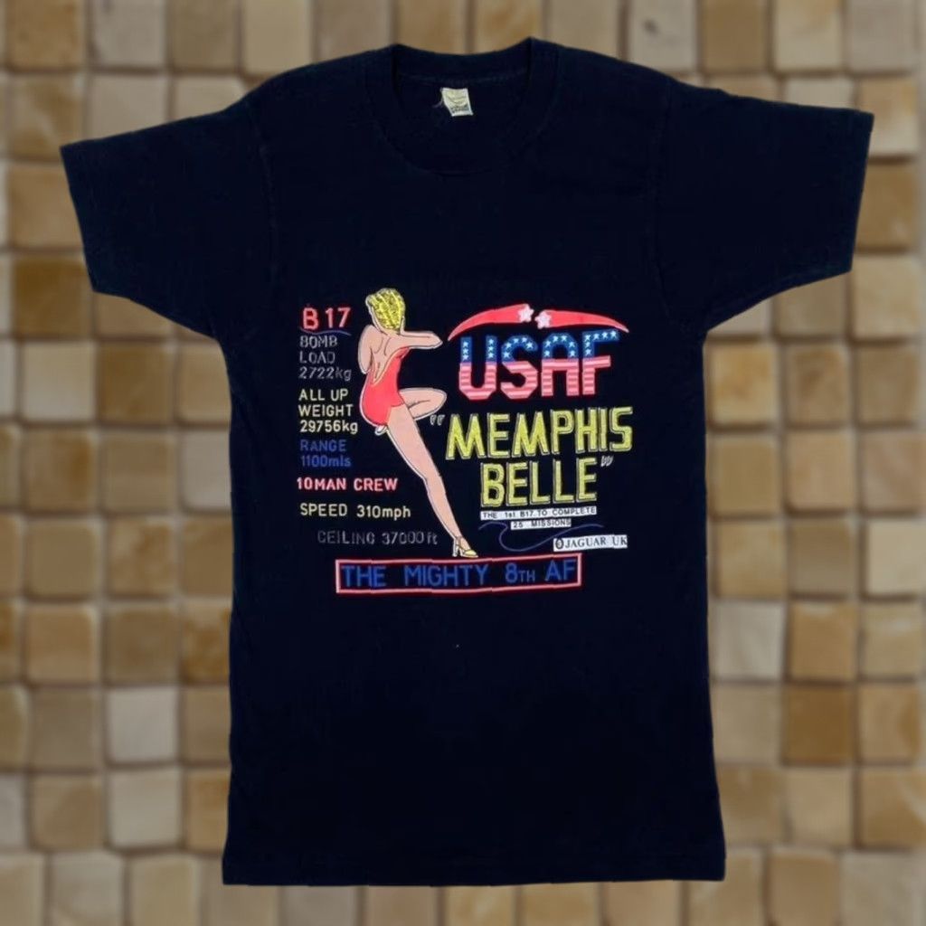 Vintage VINTAGE Screen Stars USAF “Memphis Belle” Air Force T-Shirt Mens S Short Sleeve Black Cotton 90s Graphic print front Mens Size US S / EU 44-46 / 1 - 1 Thumbnail