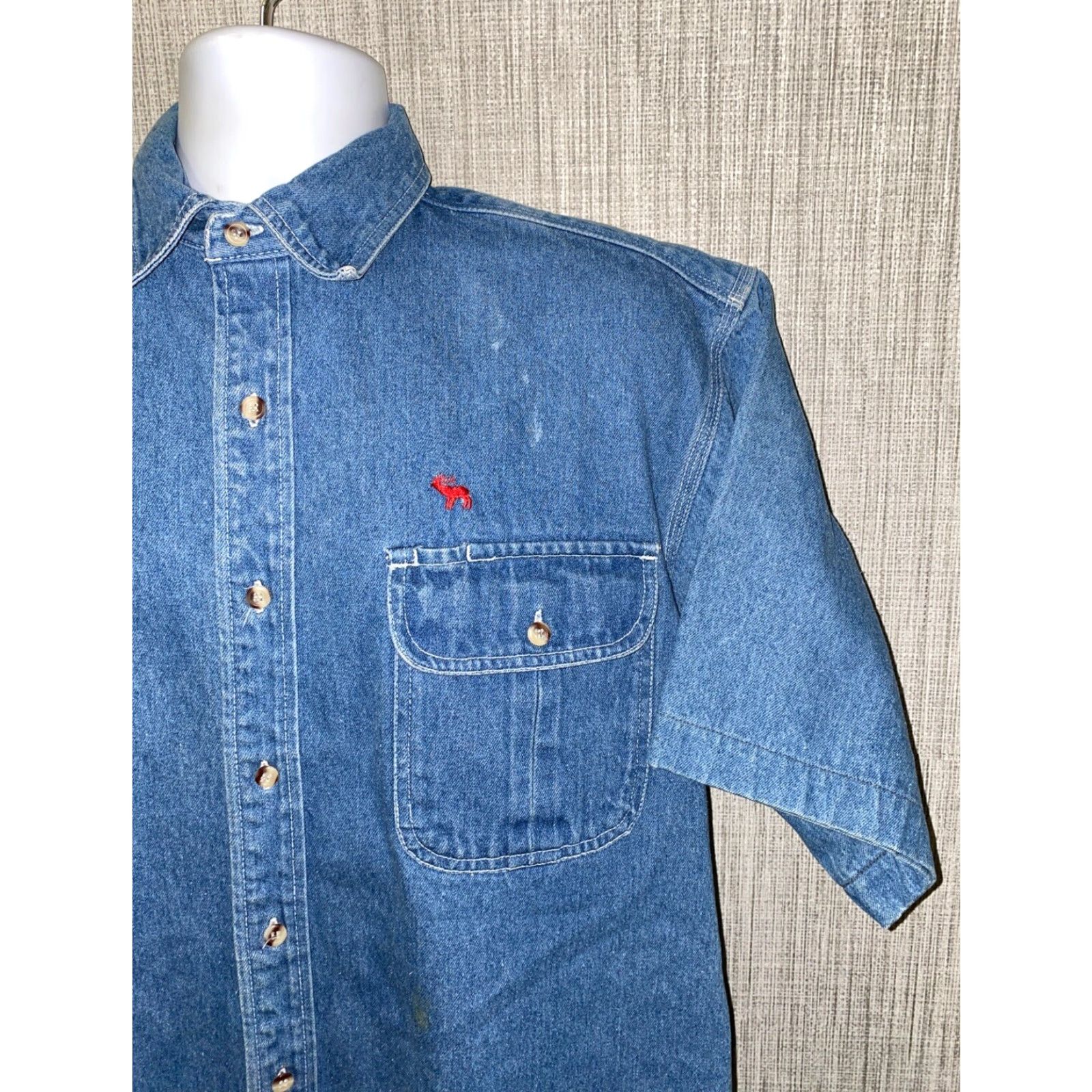 Denime Gary Messe Mens Denim Button-Up Shirt Blue Short Sleeve Size L Regular Cotton Denim Shirt Men Casual Button Front Size US L / EU 52-54 / 3 - 2 Thumbnail