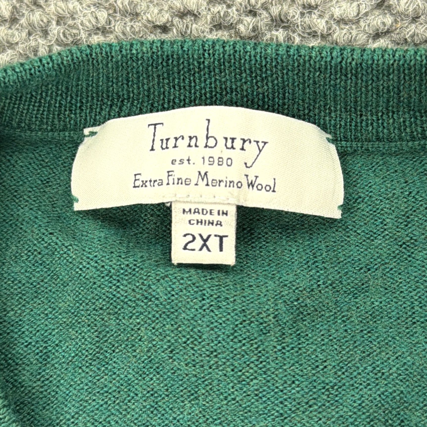 Vintage Turnbury Sweater Mens 2XT Green Extra Fine Merino Wool V Neck Pullover Knit Size US XXL / EU 58 / 5 - 3 Thumbnail