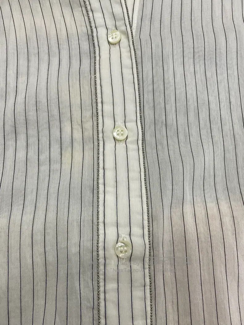 Other Brunello Cucinelli White Beaded Striped Shirt Size S / US 4 / IT 40 - 2 Thumbnail
